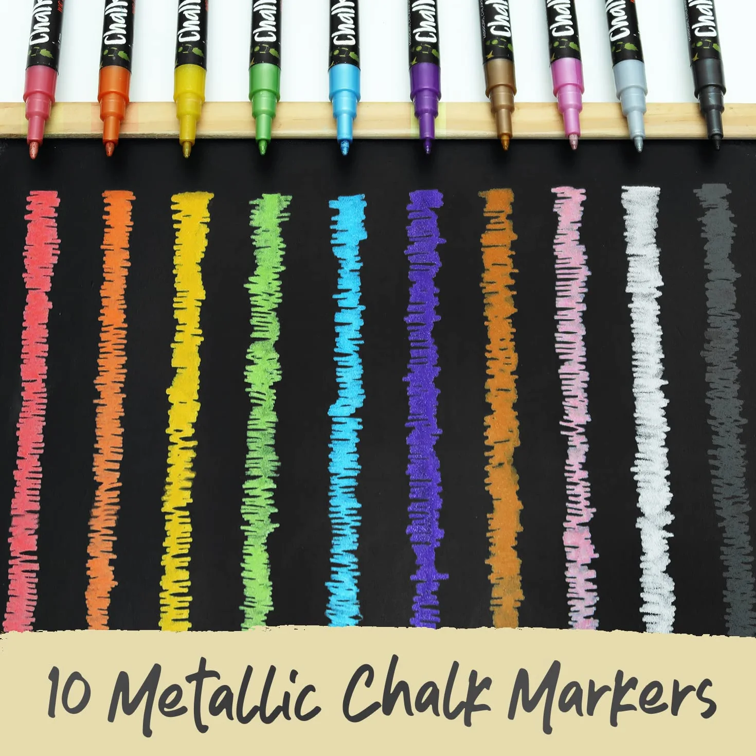 Extra Fine Tip Metallic Chalk Pens (10 Pack, 1mm) Liquid Chalk Pens - for Blackboards, Chalkboard, Bistro Menu, Window - Wet Wipe Erasable