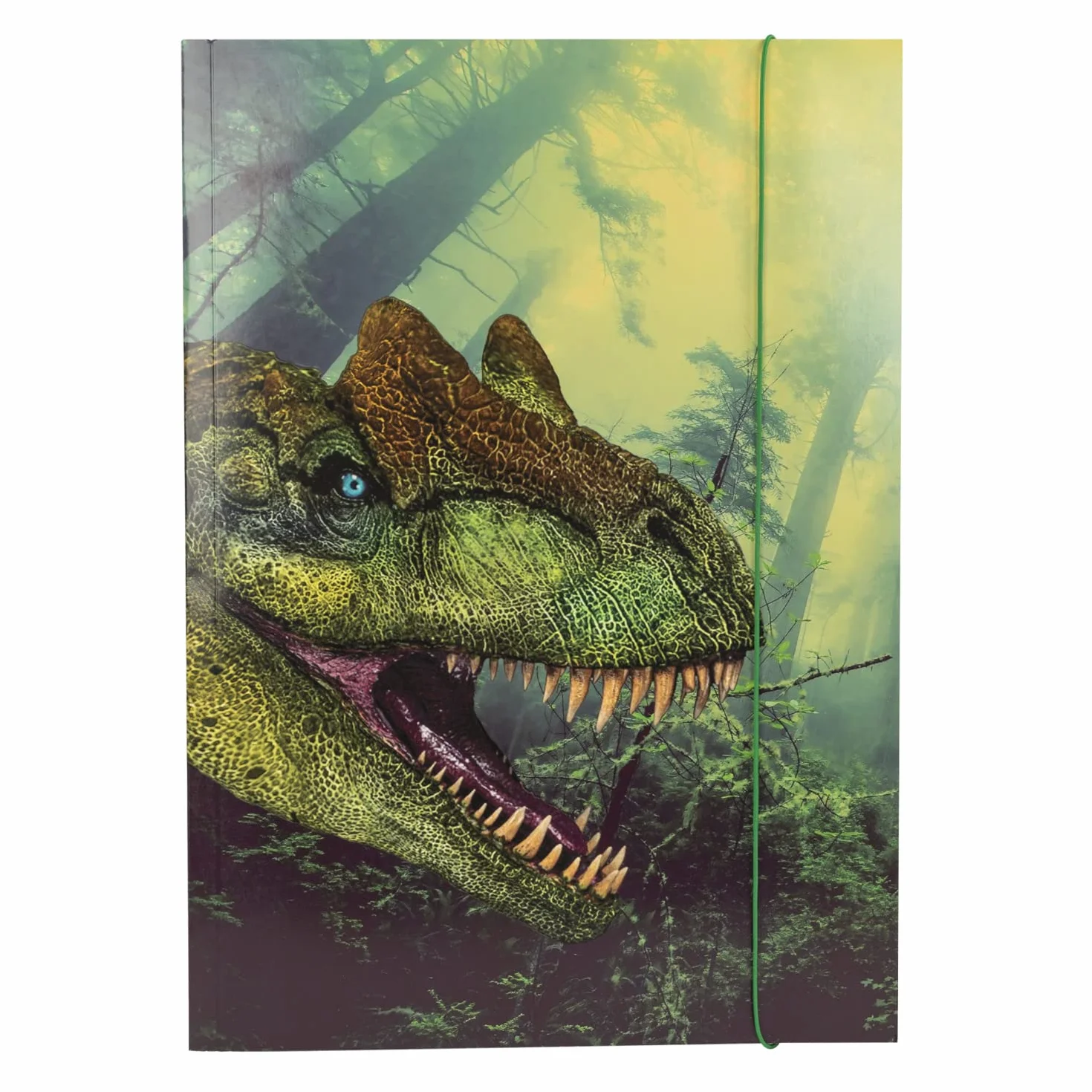 Idena 10840 - Teczka kolekcjonerska A3 z motywem dinozaura, wykonana z wytrzymałego kartonu, z wewnętrznymi klapkami i gumowym zamknięciem