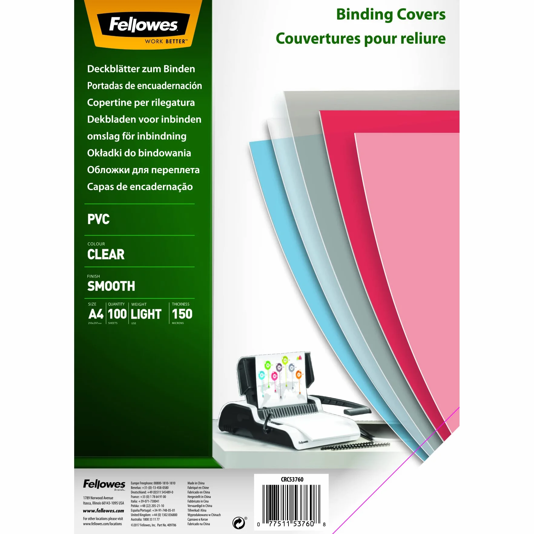 Fellowes 5376001 Tektury Introligatorskie, Przezroczysty, A4 x 100 sztuk