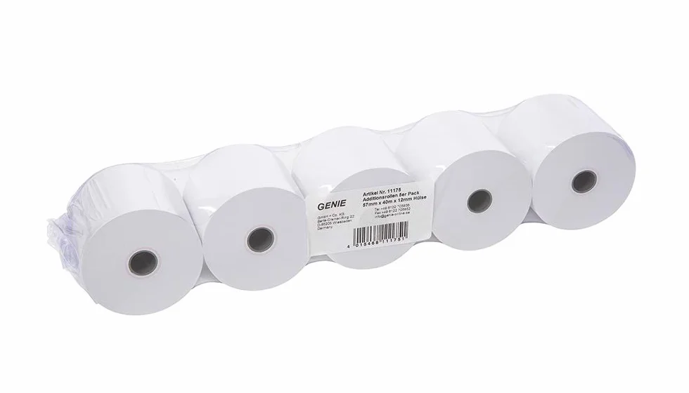 Genie Zapasowe rolki do drukowania kalkulatorów i maszyn kasowych 57 x 12 mm / 40 stóp liniowych na minutę / 100% bezdrzewne/białe