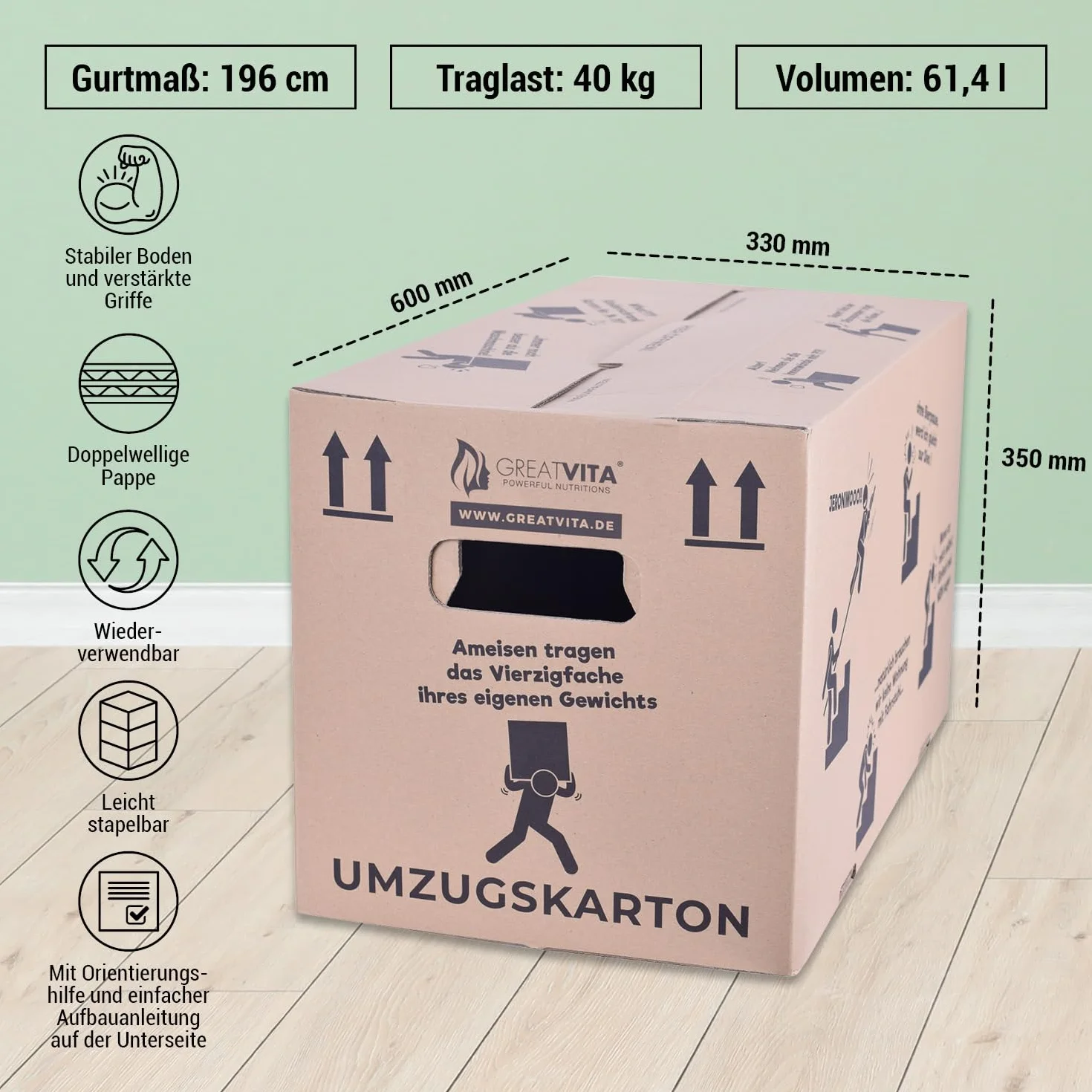 5 x kartonów do przeprowadzek, kartonów na książki, kartony na dokumenty, 600 x 330 x 350 mm, 2-faliste | bardzo duże i stabilne do 40 kg | z papieru z recyklingu i wielokrotnego użytku | kartonowe