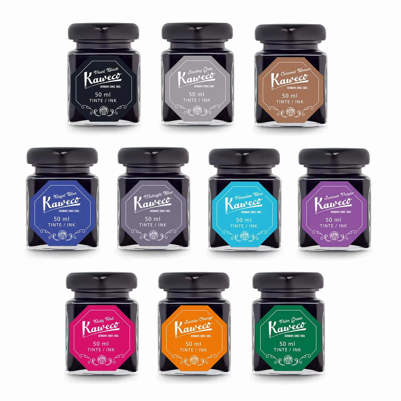 Kaweco Kałamarz do kałamarza, 50 ml, perłowy czarny, tusz premium do piór w kałamarzu, wegański, nietestowany na zwierzętach, rozpuszczalny w wodzie, zrównoważony | tusz do kaligrafii