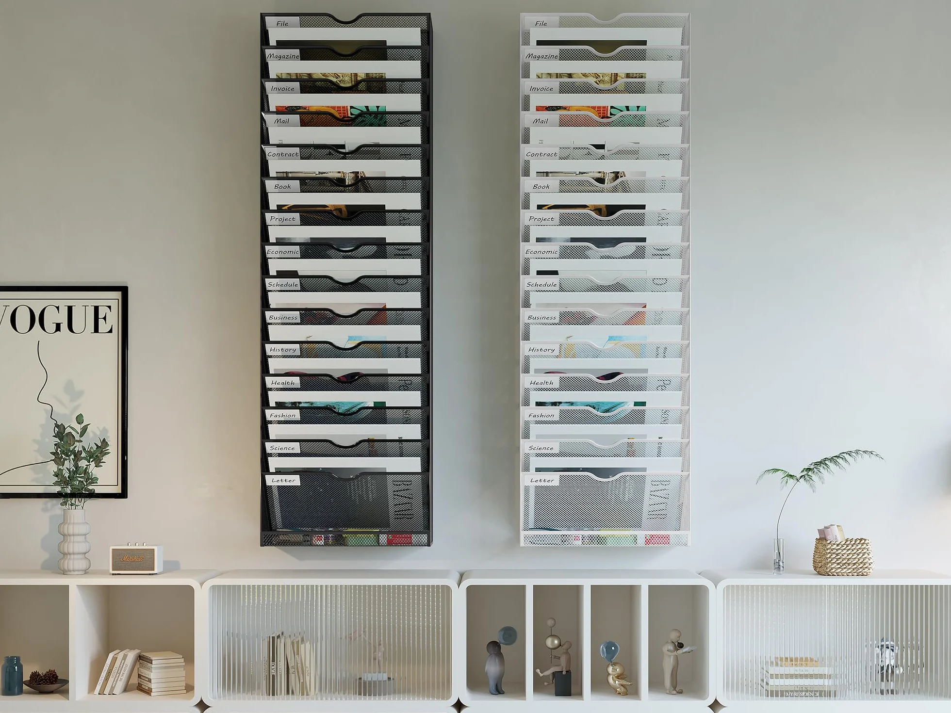 EasyPAG Uchwyt Ścienny na Dokumenty A4 16 Przedziały Metal Siatka,Wiszący Organizer na Dokumenty,Ścienny Stojak na Pocztę,Przechowywanie Czasopism do Biura & Domu,Biały