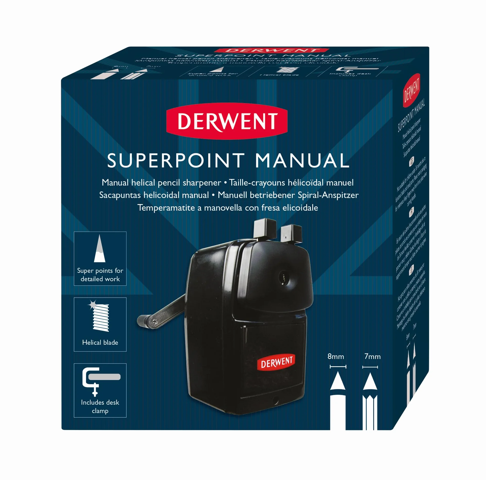 Derwent Temperówka na Korbkę Super Point z Pojemnikiem na Odpadki i Zaciskiem na Biurko
