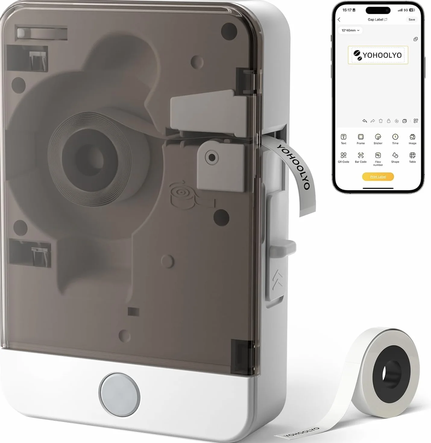YOHOOLYO HP6-C Termiczna Drukarka Etykiet Bluetooth 203DPI - Przenośna Mini Aplikacja Mobilna, Kompatybilna z iOS/Android, Do Domu i Biura, Z 1 Rolką Samoprzylepnych