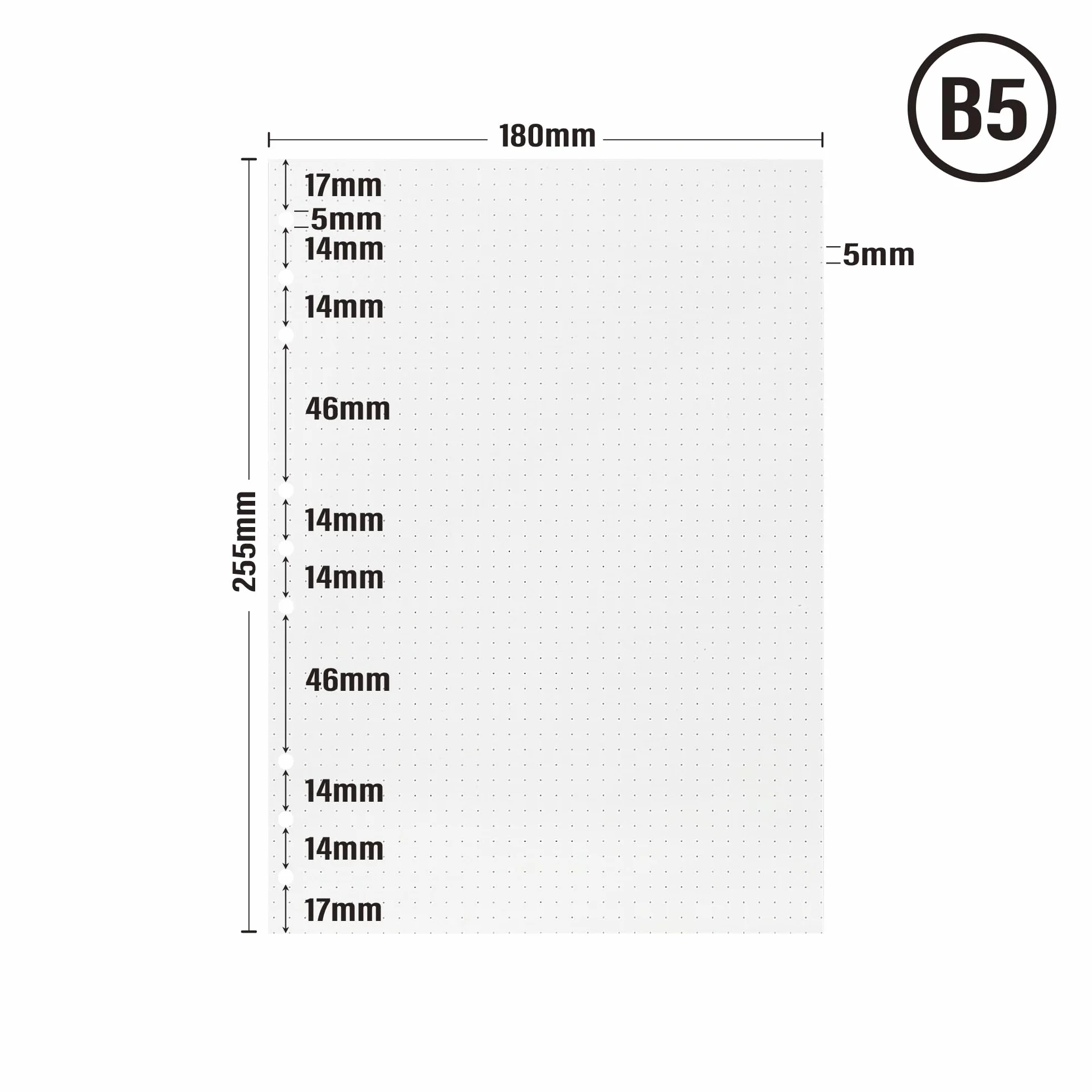 90 arkuszy papieru punktowego B5, 9 otworów, kropkowany papier uzupełniający do segregatorów pierścieniowych i Bullet Journaling – przyjazny dla środowiska papier biurowy (18 x 25,5 cm)