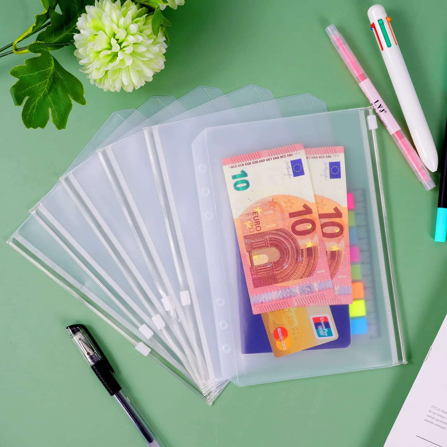 Vicloon Zapinane koszulki do segregatora A5, 18 szt., plastikowe, luzem, z 2 arkuszami naklejek z etykietami, oszczędzające pieniądze, koperty na dokumenty, do organizera