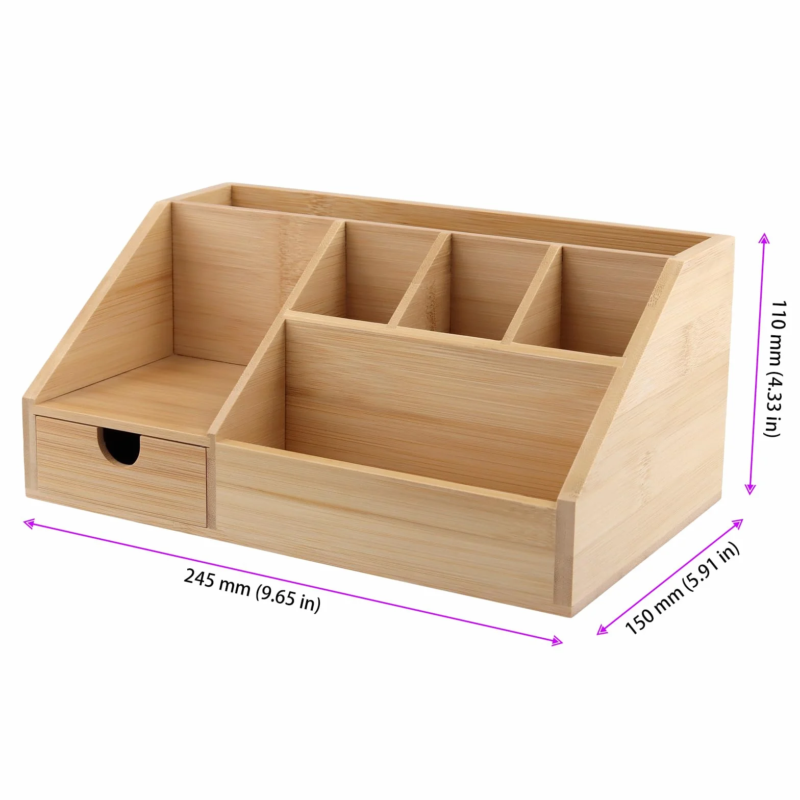 SINJEUN Drewniany organizer na biurko z szufladą i uchwytem na długopisy, bambusowy, 24,5 x 15 x 11 cm