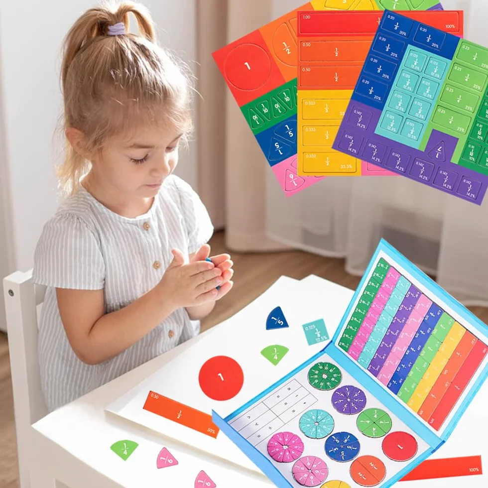 Montessori Magnetic Book Fraction, płytki magnetyczne z frakcjami