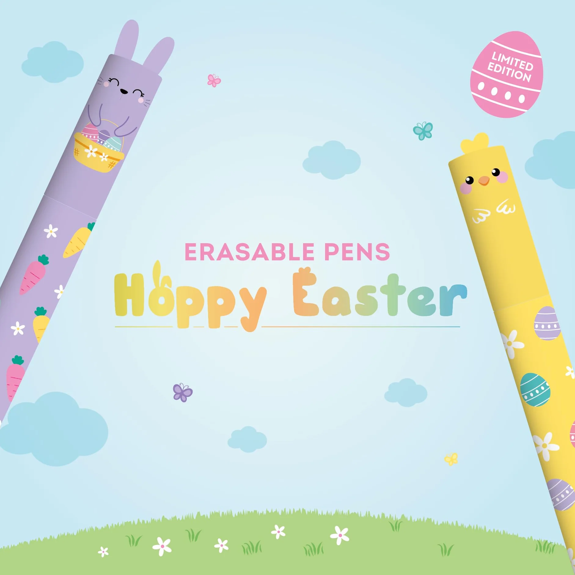 Legami Zestaw 2 ścieralnych długopisów żelowych Easter Edition 0,7 mm różowy fioletowy