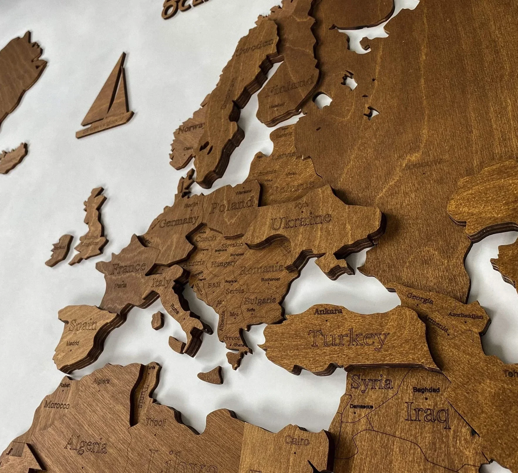 Duża drewniana mapa świata 3D sztuka ścienna dekoracja rozmiar M L XL