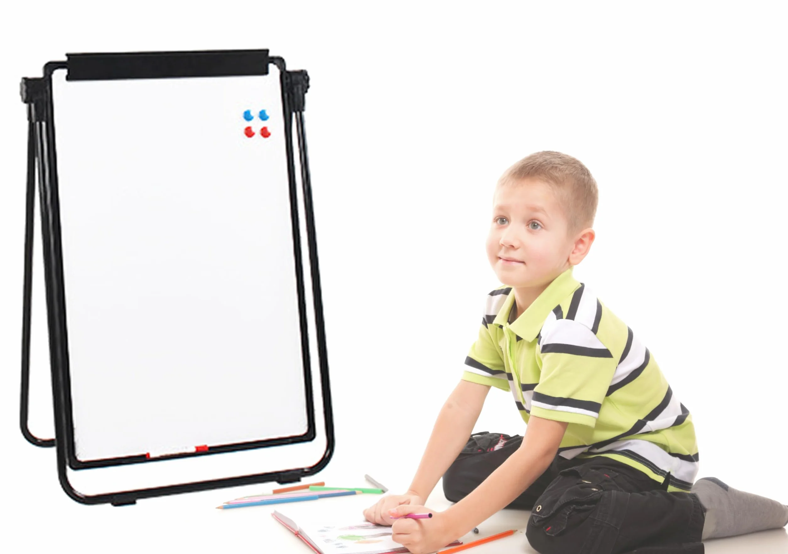 TUKA-i-AKUT ​ Stojak na flipchart, tablica magnetyczna, 90 x 60 cm, z regulacją wysokości, składany, stojak w kształcie litery U, sztaluga suchościeralna, z uchwytem na papier, zmywalna, kolor czarny