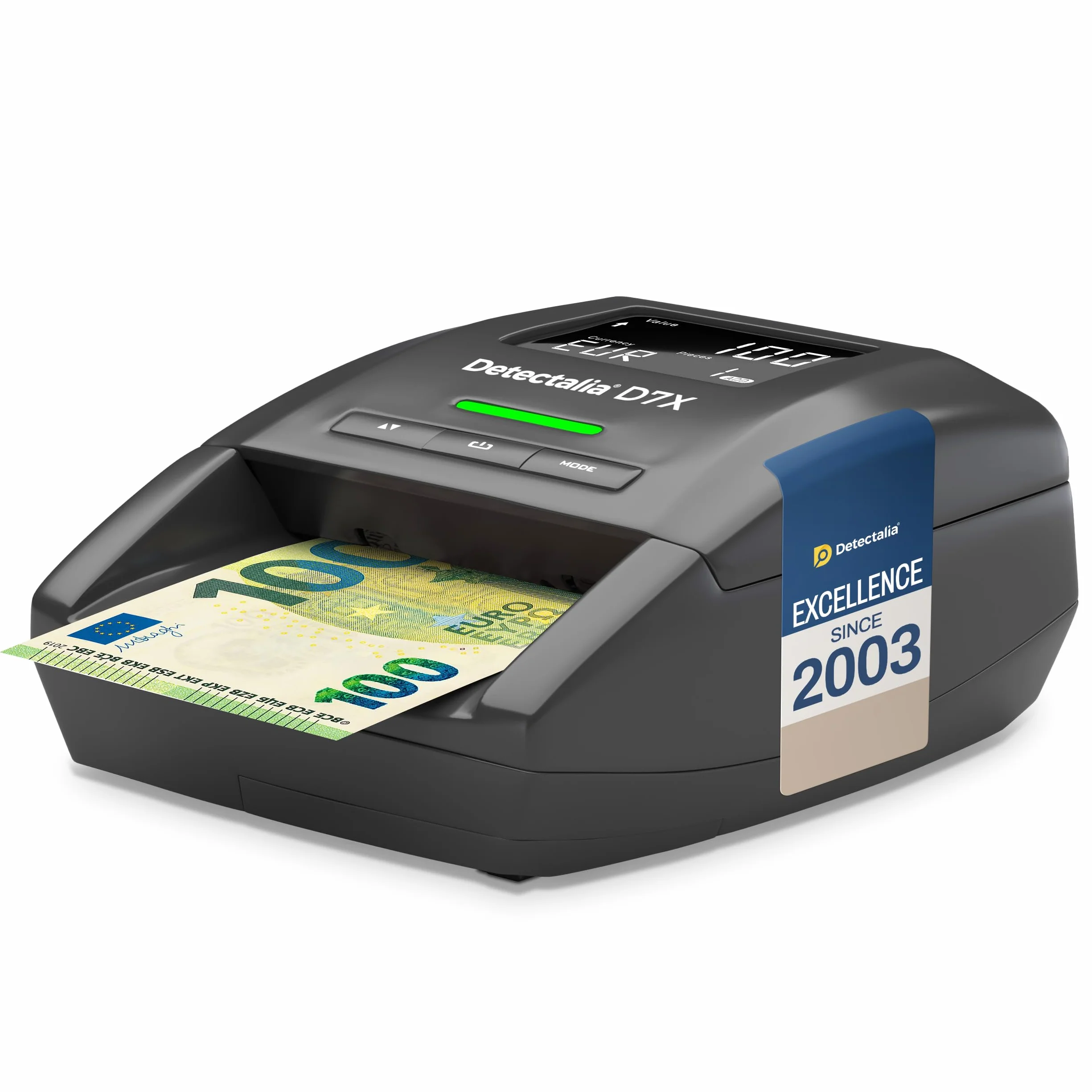 Detectalia D7X tester banknotów i maszyna do liczenia banknotów z 7 kontrolami rozpoznawania euro, gbp, chf, pln, czk, sek