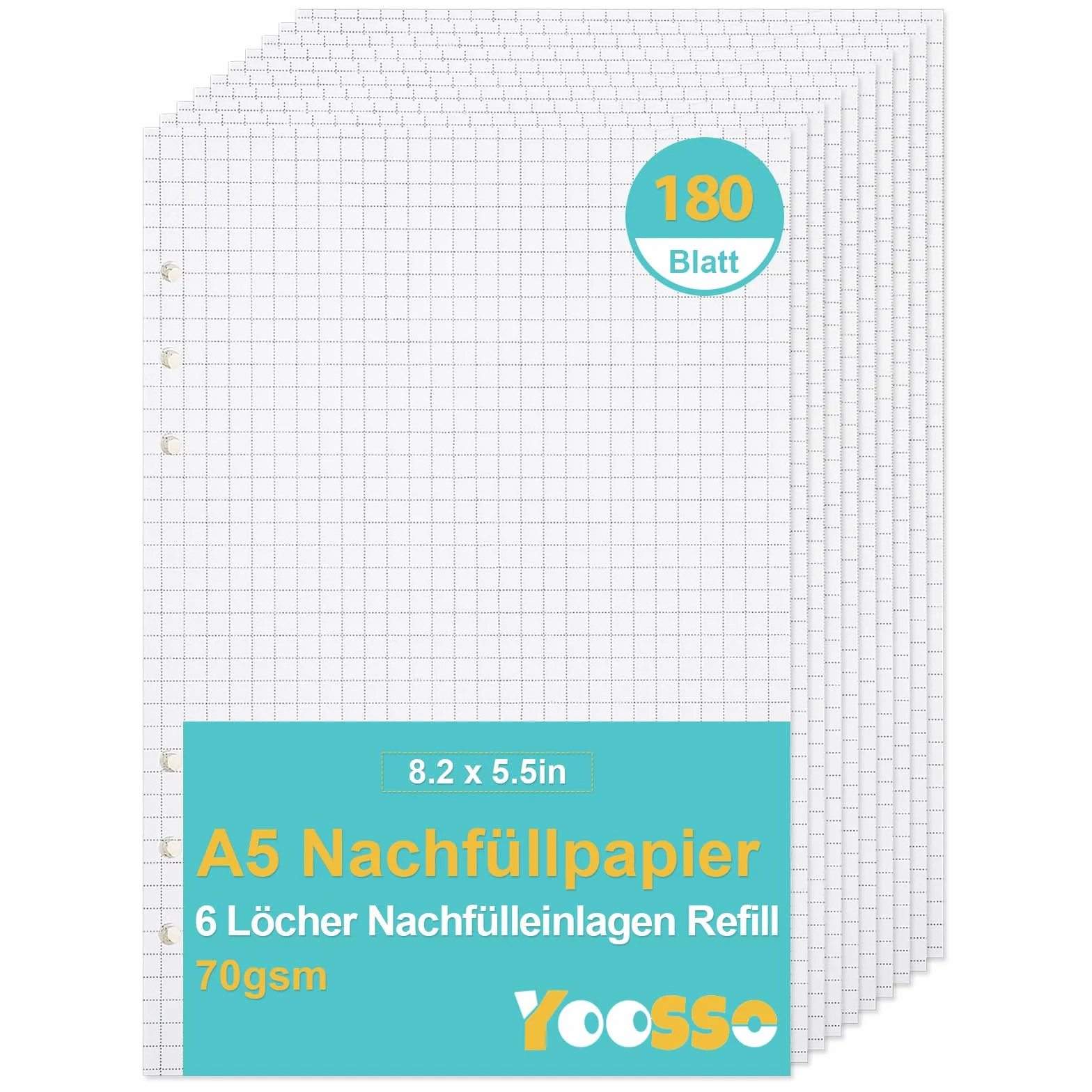 Segregator A5 180 arkuszy papieru w kratkę 6 otworów do notatnika