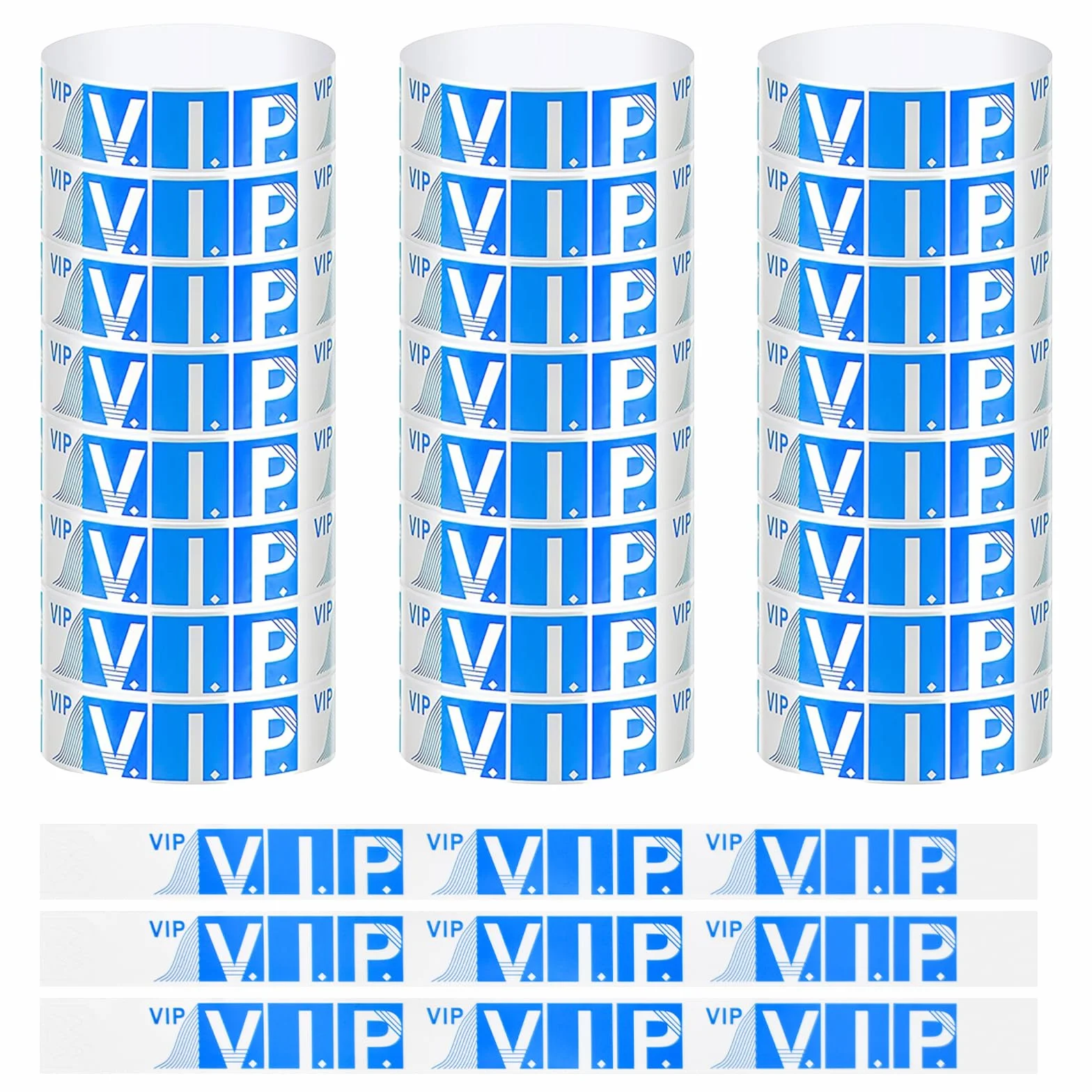100 sztuk jednorazowych bransoletek VIP, tasiemki wpuszczane, wodoodporne, papierowe bransoletki na imprezy, festiwale, koncerty i parki wodne (niebieskie)