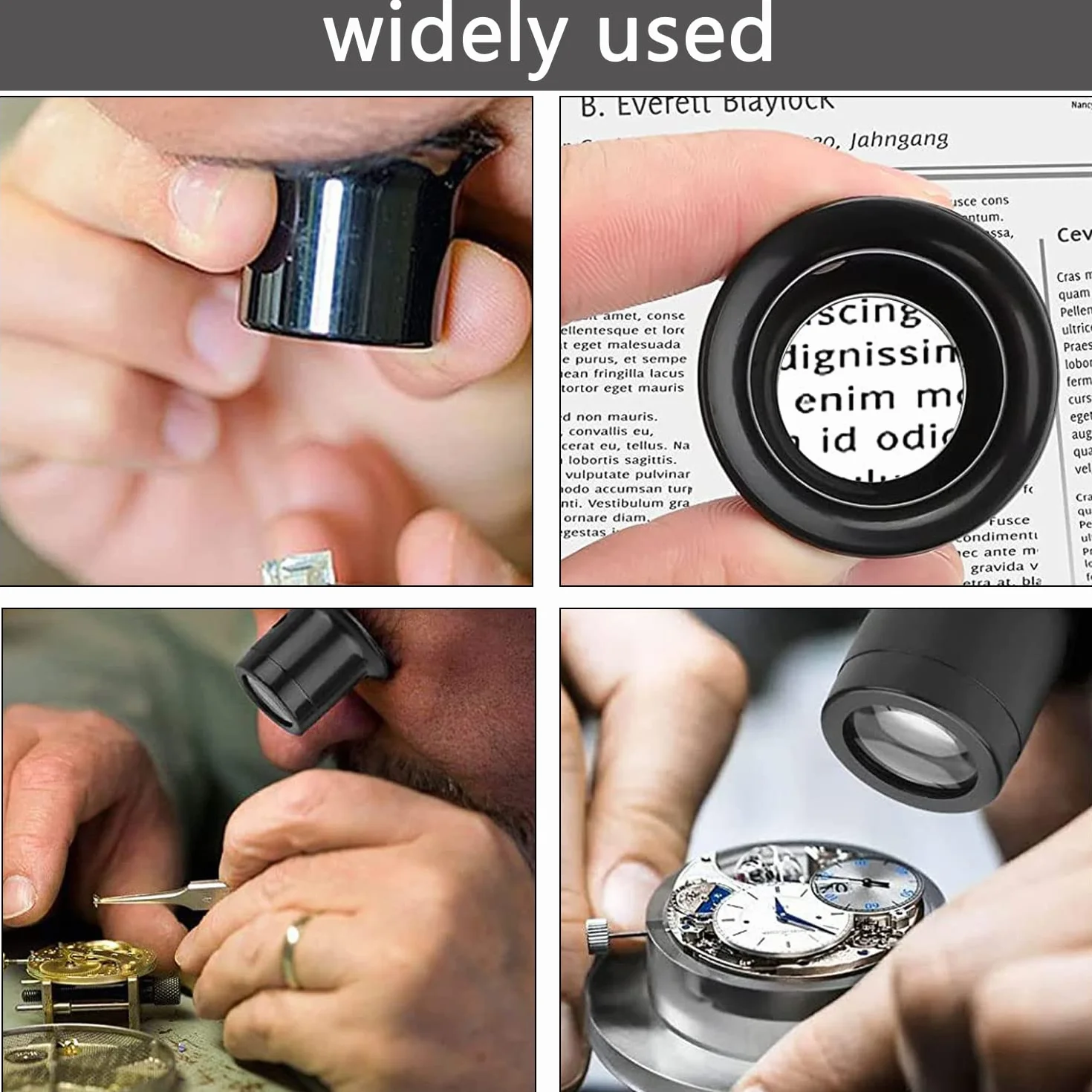 4 lupy zegarmistrzowskie 35x/10x/15x/20x, jubilerska z lupą, stalowy pierścień, małe i lekkie, umożliwia wyraźne i łatwe zidentyfikowanie i zobaczenie obiektów
