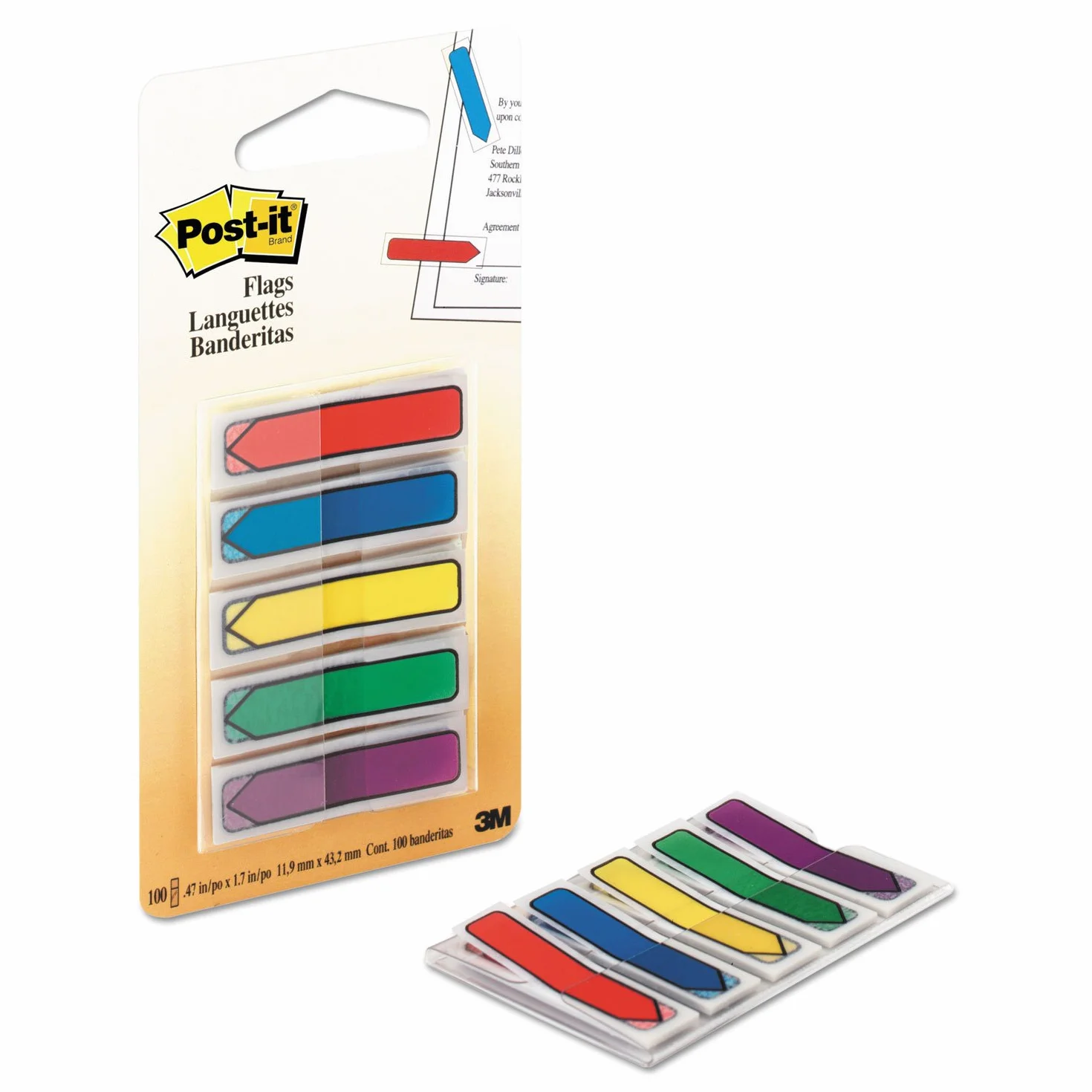 Post-it 684ARR1 samoprzylepne strzałki, 11,9 x 43,2 mm, 5 x 20 pasków, mieszane kolory