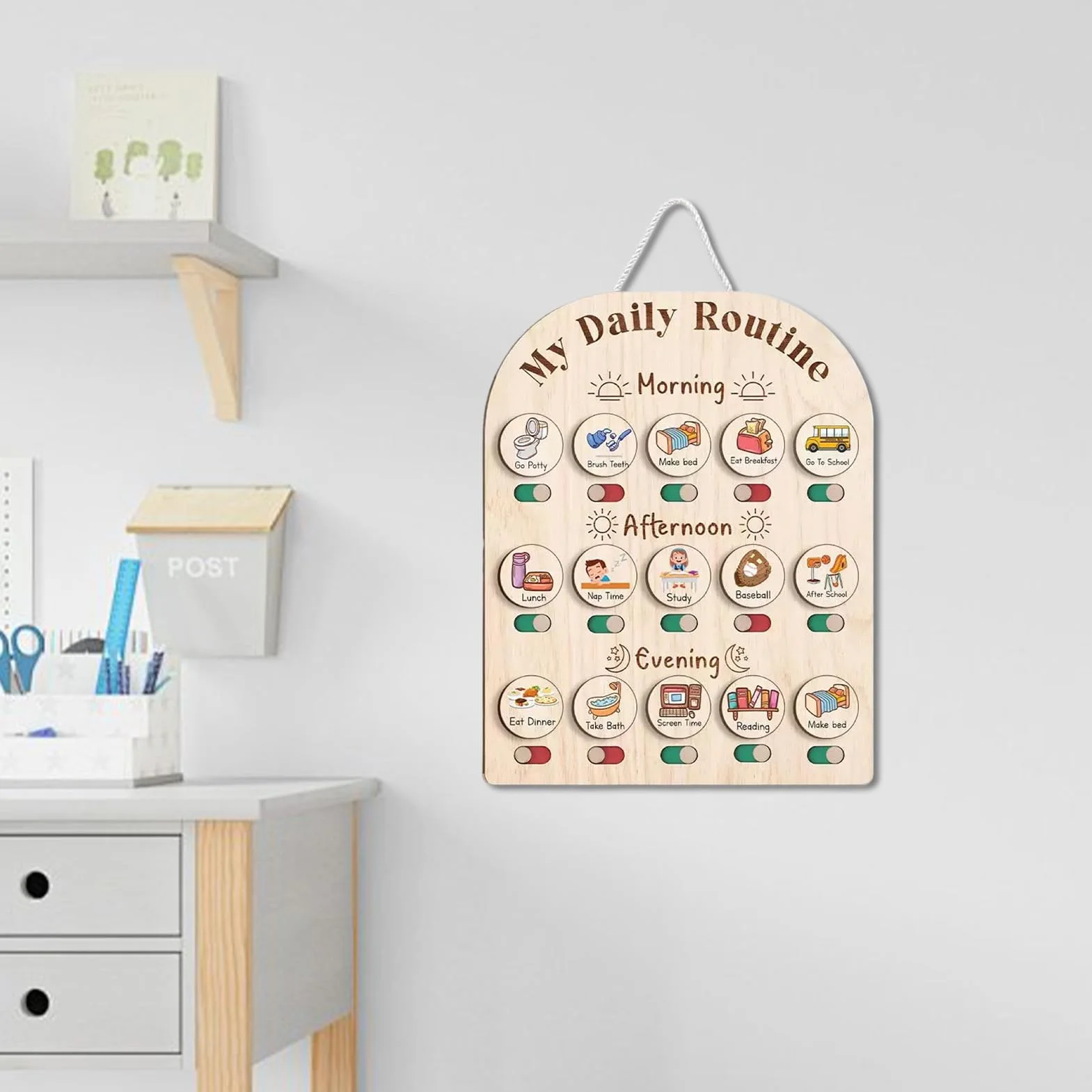 Kids Daily Routine Chart, Wooden Visual Planner Board, Educational Morning Bedtime Organizer for, Preschool Learning Toy, Home Schooling Aid, Classroom Supplies Childhood