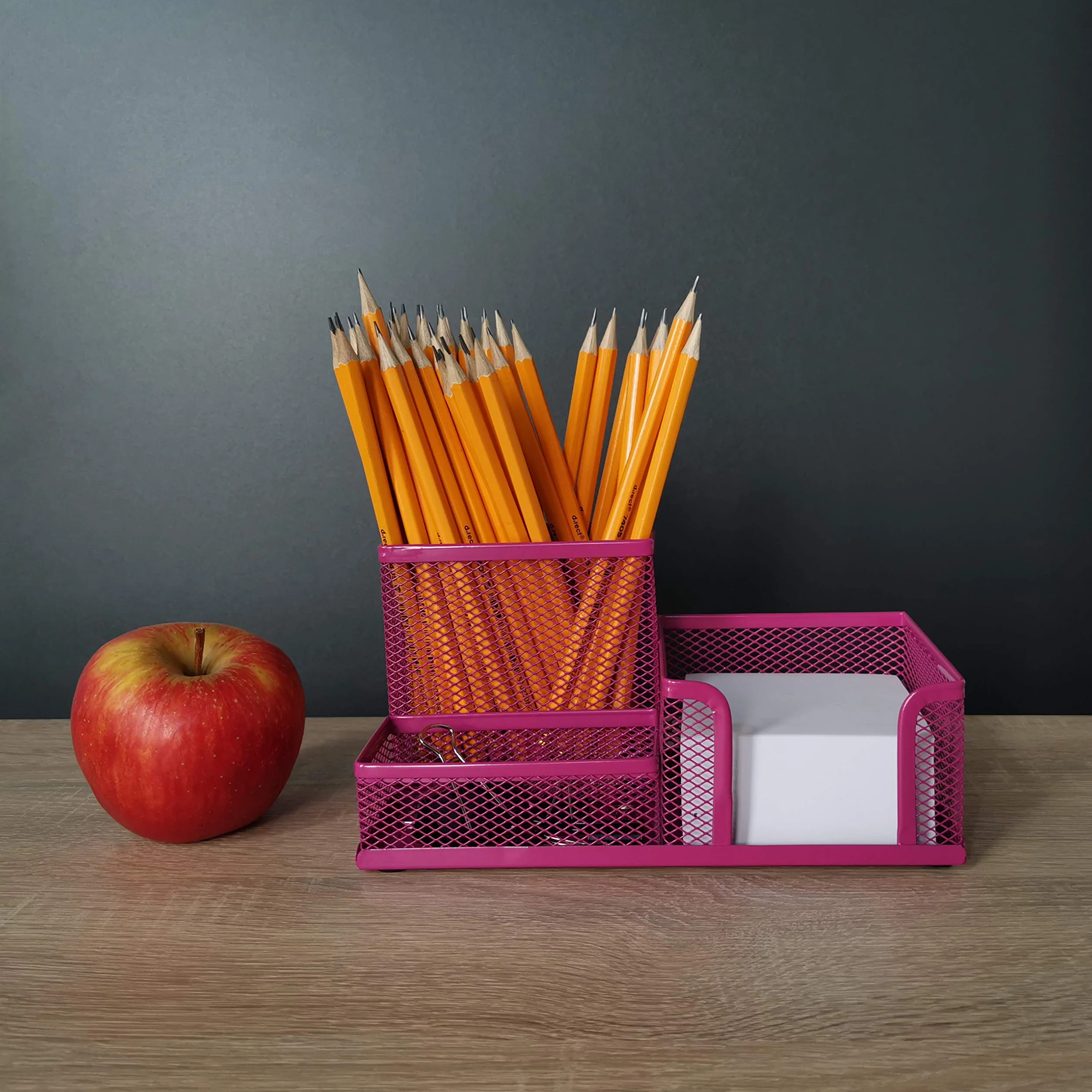 Leviatan Organizer na Biurko z Siatki Metalowej – Różowy Pojemnik na Długopisy i Karteczki – Półka Biurowa 205 x 103 x 98 mm
