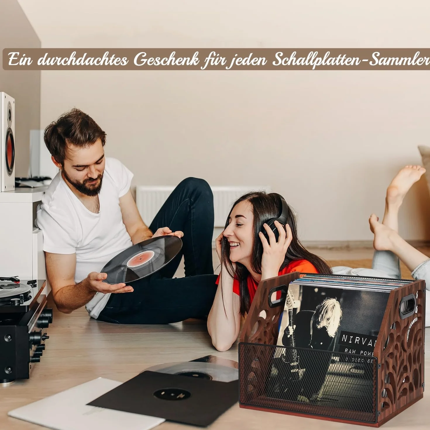 Regał do przechowywania płyt winylowych Vintage, drewniany uchwyt na płyty winylowe do przechowywania dla 70+ LP, również na albumy, magazyny, książki, akta, gazety