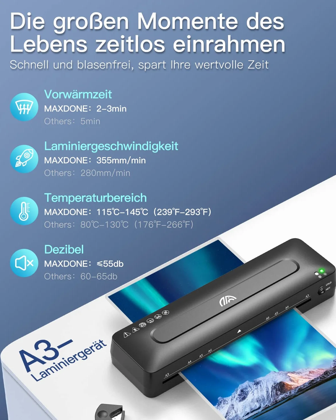 Laminator A3 – laminator 5 w 1 z 20 foliami do laminowania na gorąco i zimno, zestaw z maszyną do cięcia papieru i zaokrągleniem narożnym, do użytku domowego, biura, szkoły, zdjęć