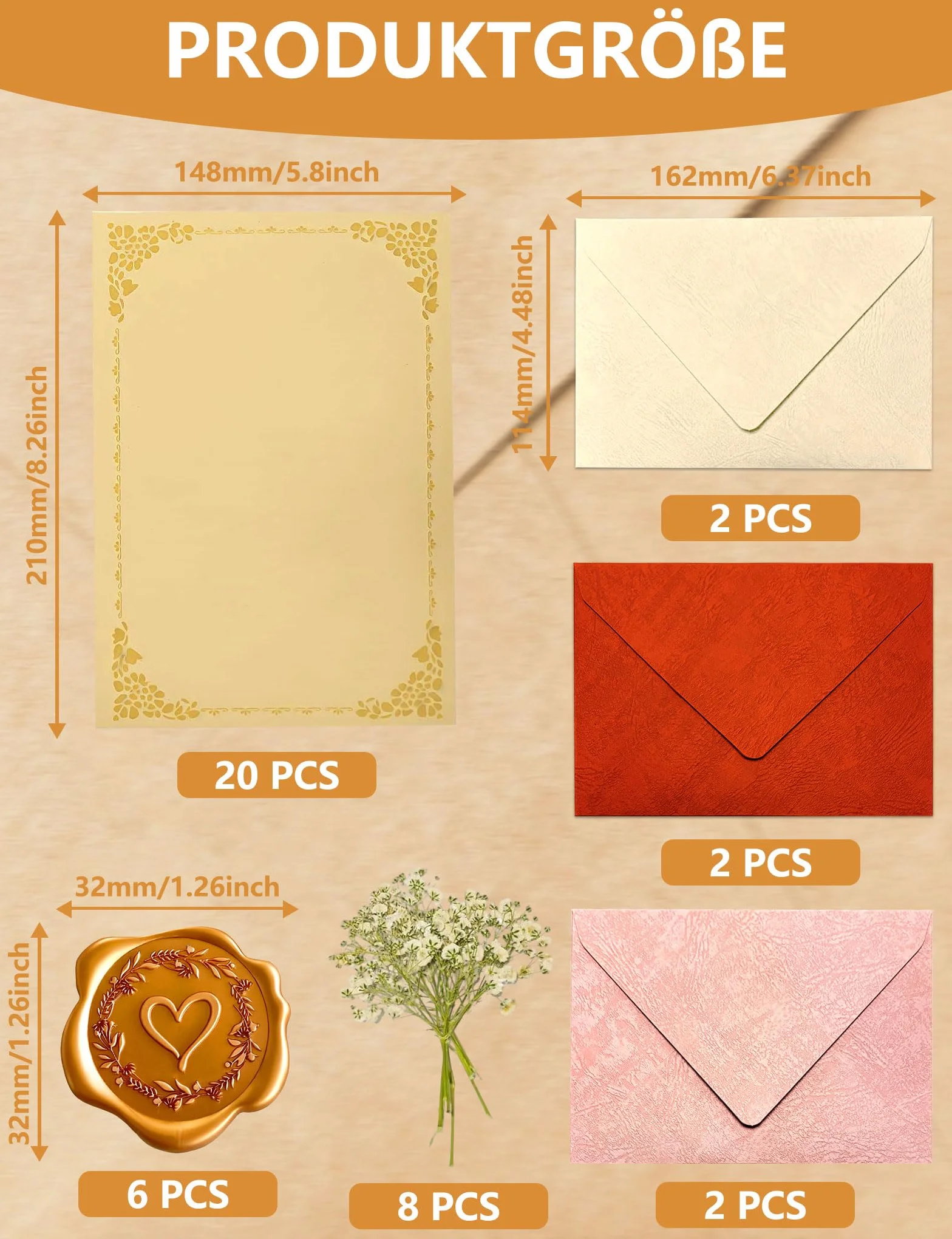 Zestaw Papieru Listowego Vintage 40 sztuk A5, Koperty, Pieczęcie Woskowe, Suszone Kwiaty