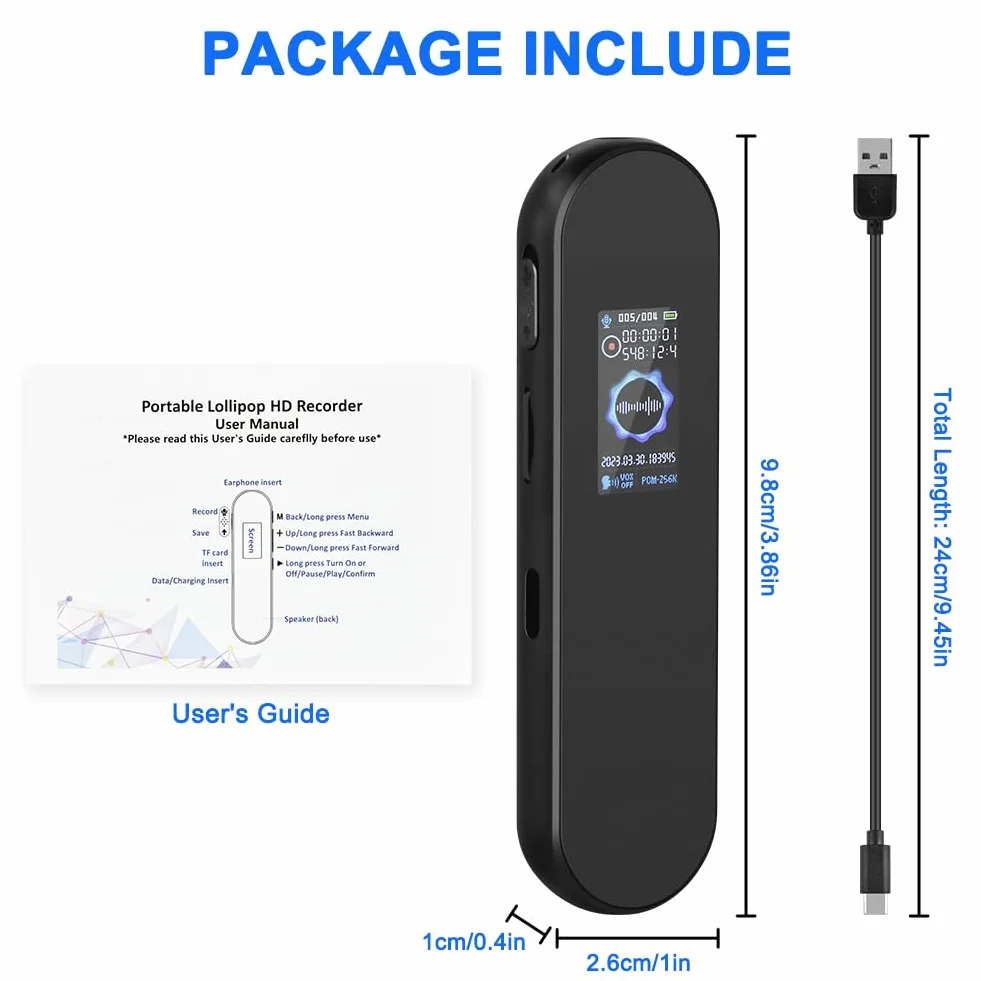 Vicloon 64GB dyktafon rejestrator dźwięku USB C do klas konferencji