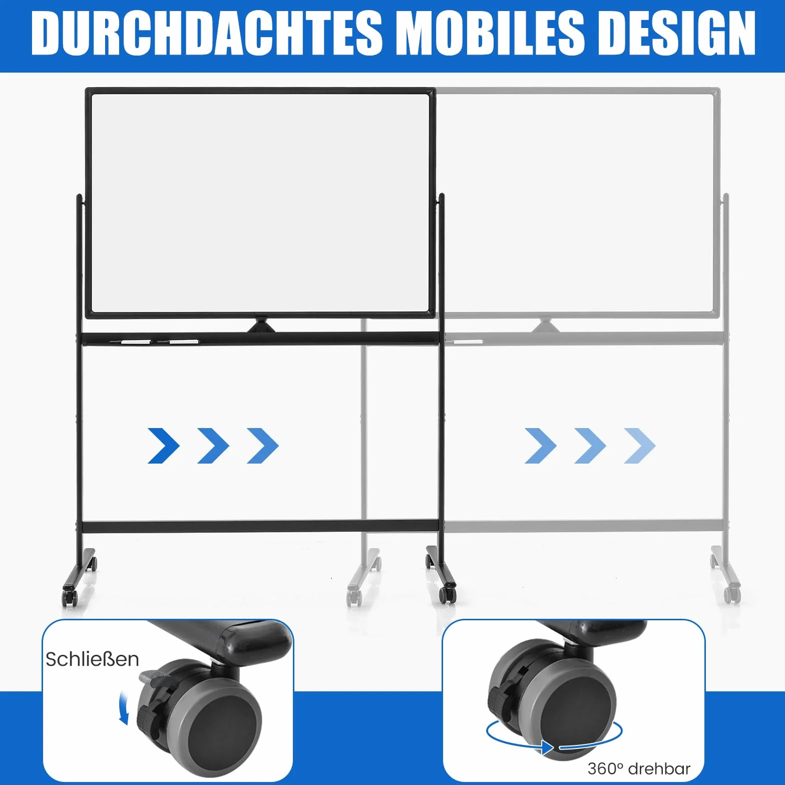 COSTWAY Dwustronna tablica suchościeralna magnetyczna 120 x 80 cm z kółkami i stojakiem