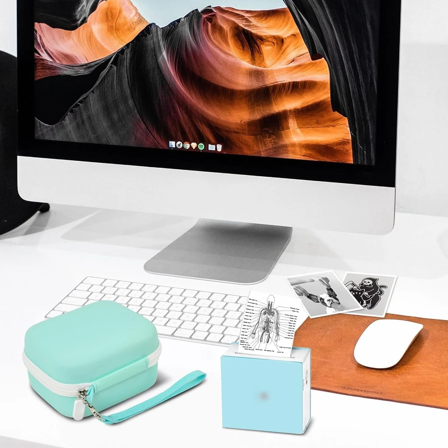 Etui do Memoking T02/ do Phomemo M02/ T02/ M02S/ M02 Pro/ Q30S/ M02X drukarka etykiet. Mini uchwyt na drukarkę naklejki, papier termiczny, kabel USB (tylko pudełko) zielony