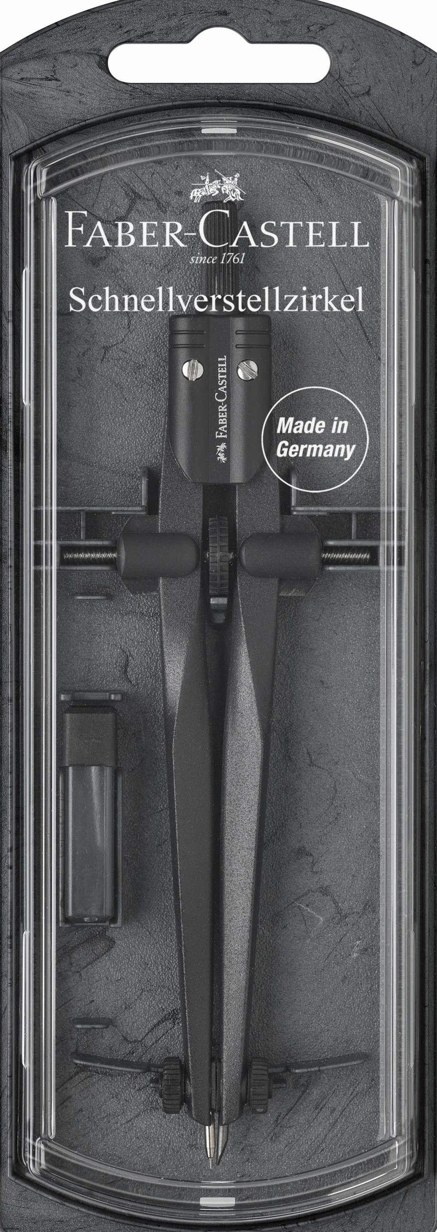 FABER-CASTELL 174530 – cyrkiel z szybką regulacją Stream, Blackstone, zestaw cyrkli z częściami zamiennymi i wkładami do cyrkli