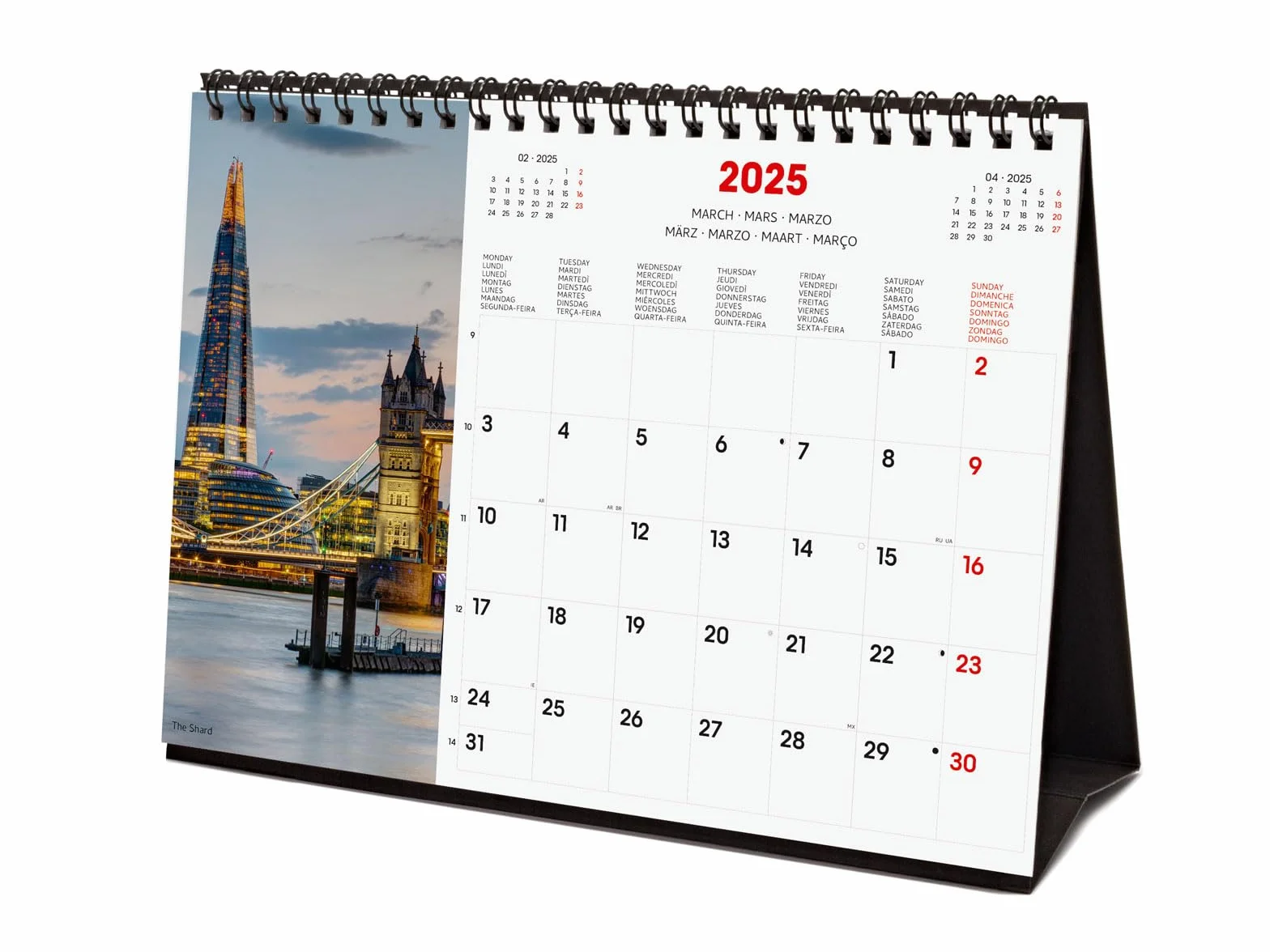Finocam - Kalendarz Obrazy Biurkowy Międzynarodowy 2025 Widok Miesiąca styczeń 2025 - grudzień 2025 (12 miesięcy) London Międzynarodowy