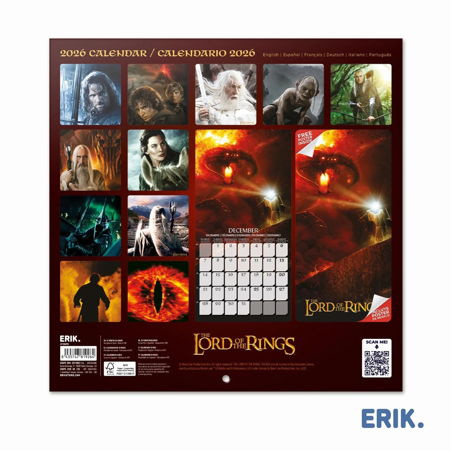 The Lord of the Rings Wall Calendar 2026 30x30 cm Square Family Planner