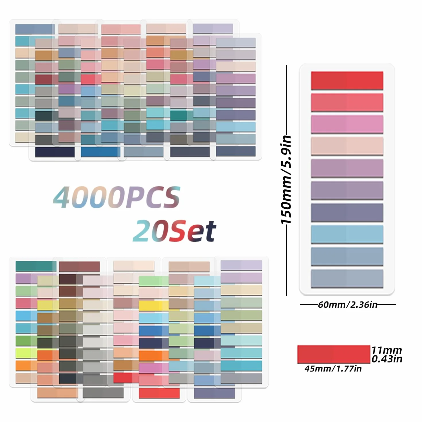 BLT4000 karteczki samoprzylepne przezroczyste paski do oznaczania stron wielokolorowe 4000 sztuk