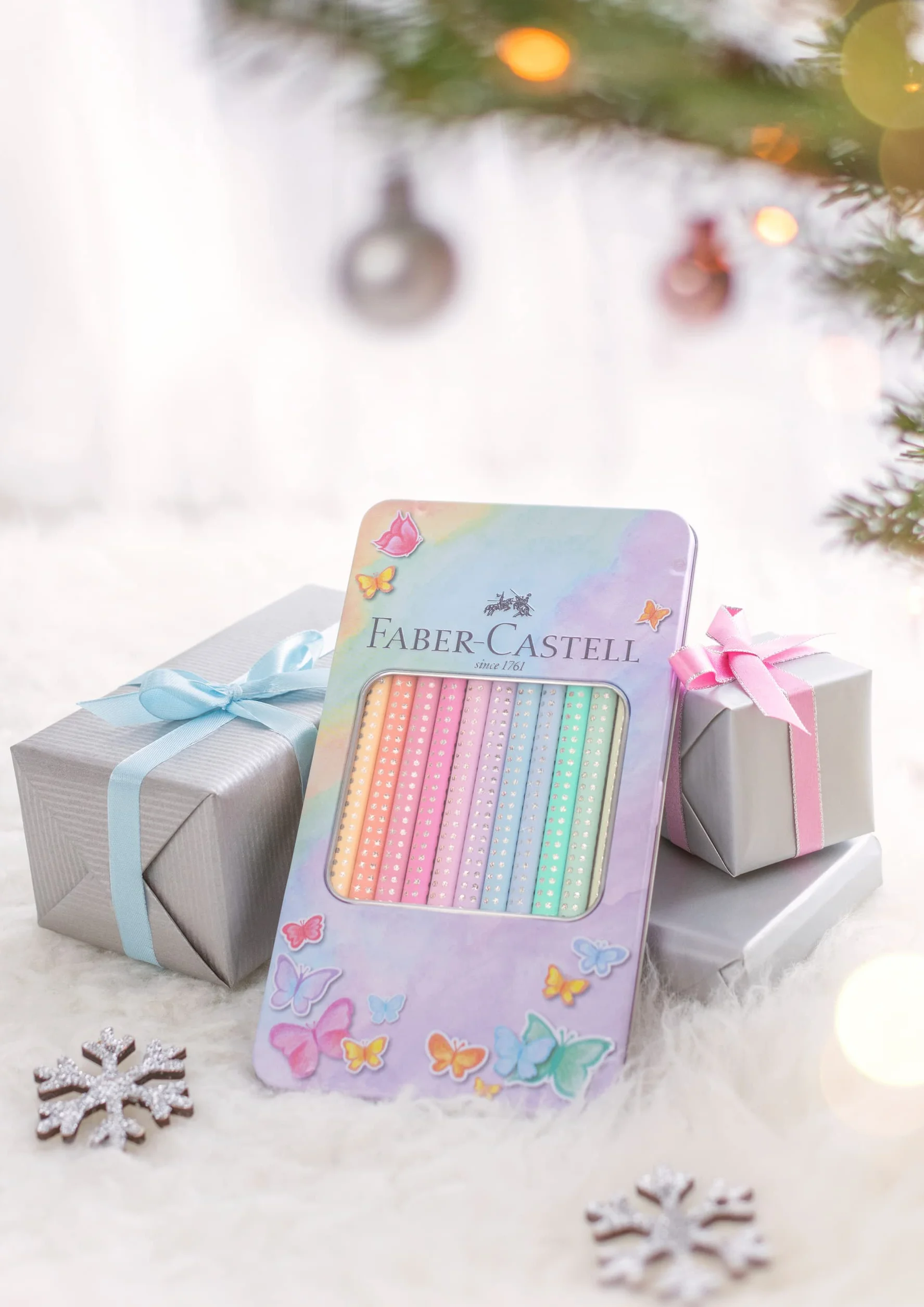 FABER-CASTELL zestaw kredek Sparkle Pastel 12 sztuk metalowe etui trójkątne