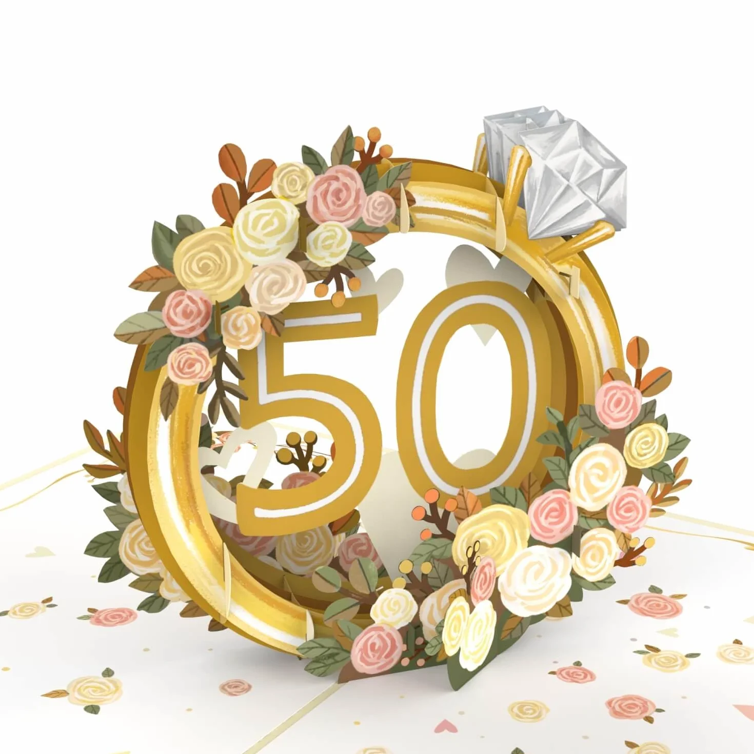 Papercrush® Złota kartka na rocznicę ślubu pop up 3D - karta podarunkowa na 50 lat ślubu z kopertą