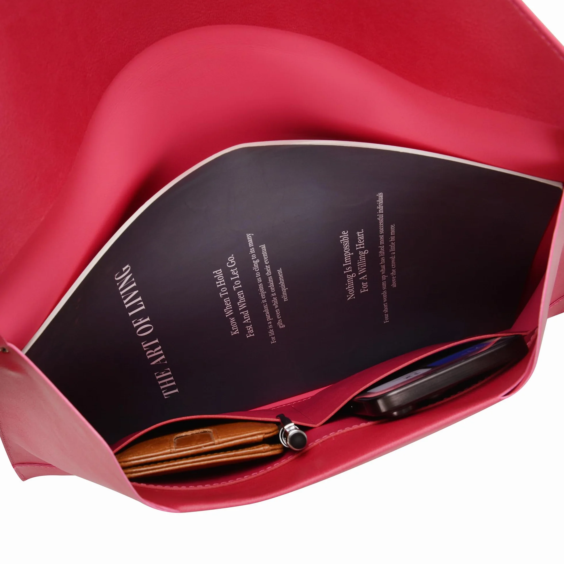 Wonderpool Kopertowe etui A4 ze skóry PU, teczka kieszonkowa, teczka na dokumenty, torba ze zdejmowanym paskiem na rękę i 4 kieszeniami na dokumenty, tablet, telefon, artykuły pa, śliwkowa