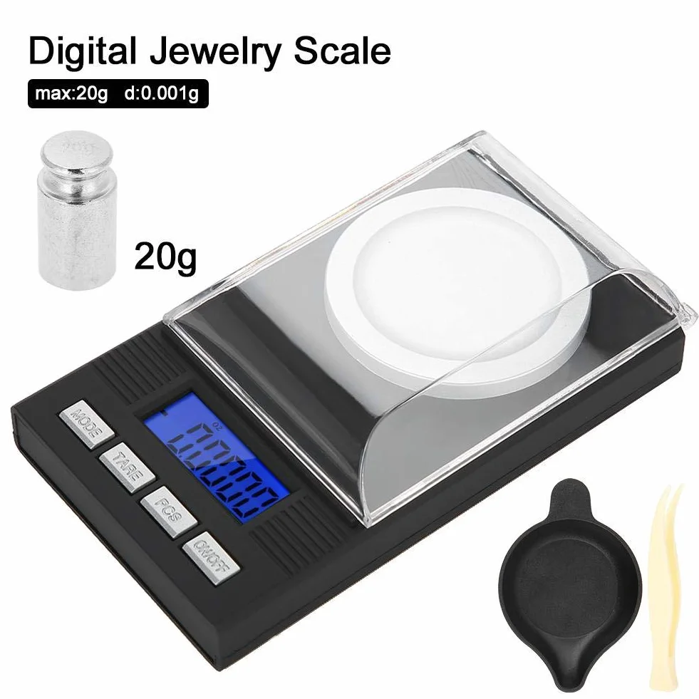 Mini cyfrowa kieszonkowa waga gramowa przenośna wysoka precyzja 0,001 g kieszonkowa biżuteria waga elektroniczna balansowa z wyświetlaczem cyfrowym LED (20 g)