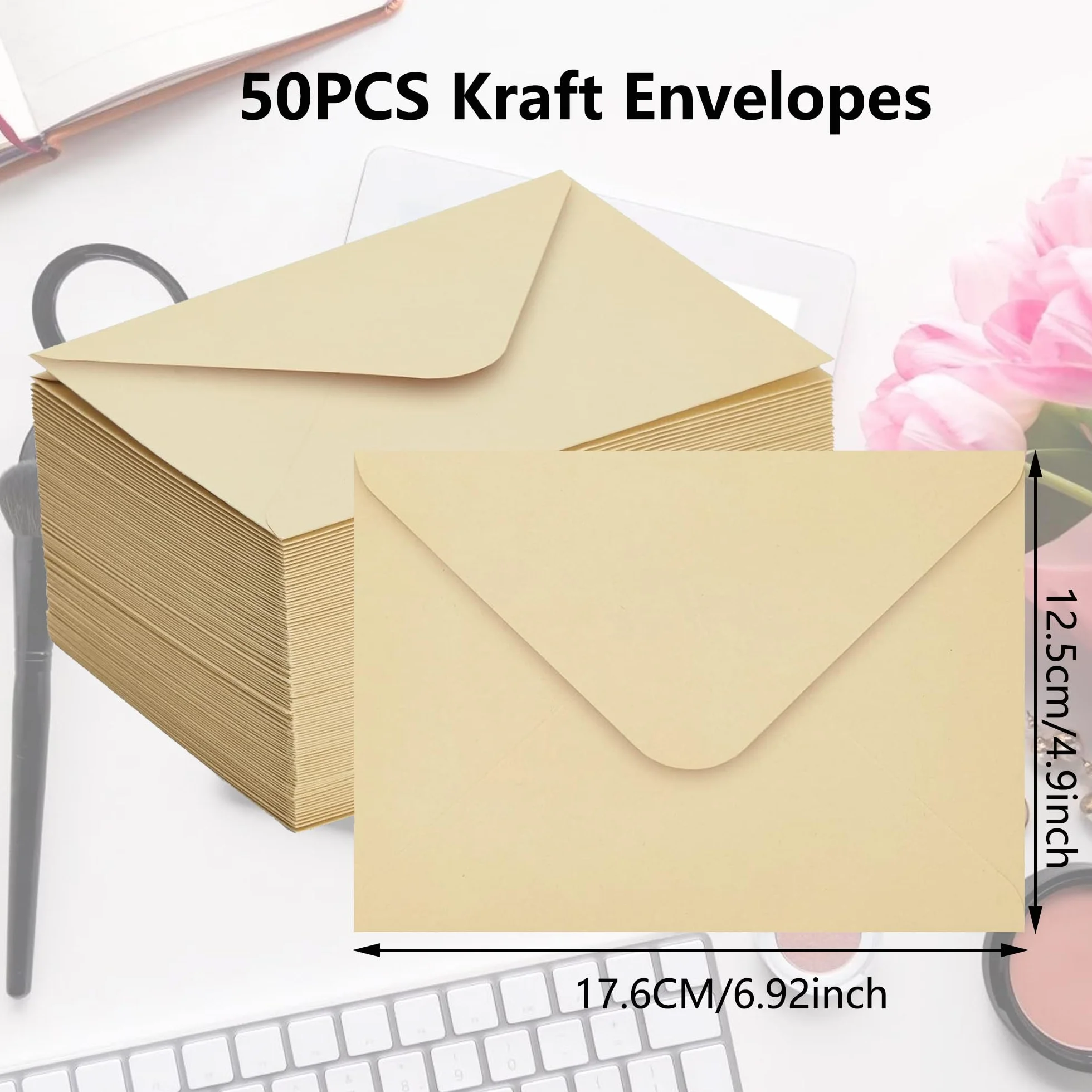 50 sztuk kopert z papieru typu kraft, B6 (17,6 x 12,5 cm), 150 g/m², zaproszenia ślubne o eleganckim wzornictwie, do planowania imprez, projektantów dla miłośników rzemiosła