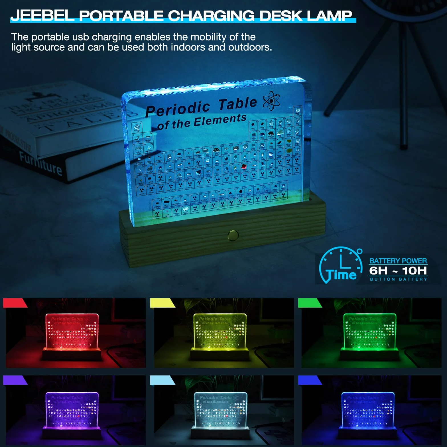 Jeebel Akrylowa Tablica Okresowa LED Lampa Stołowa z Prawdziwymi Próbkami Pierwiastków, Tablica Okresowa dla Narzędzi Dydaktycznych Rzemiosła Twórczego Prezentu dla Nauczycieli Uczniów Dzieci