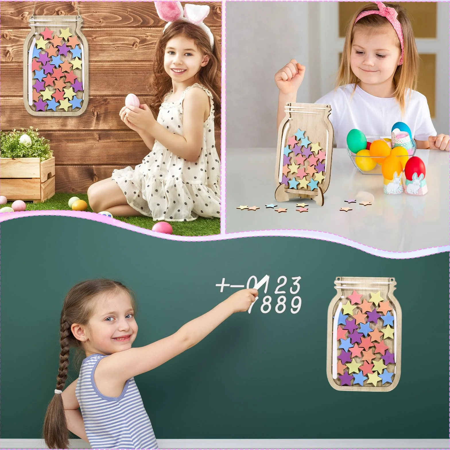 Magnetyczny słoik na nagrody dla dzieci, drewniany wykres nagród z tokenami, słoik motywacyjny (30 gwiazdek + naklejki)
