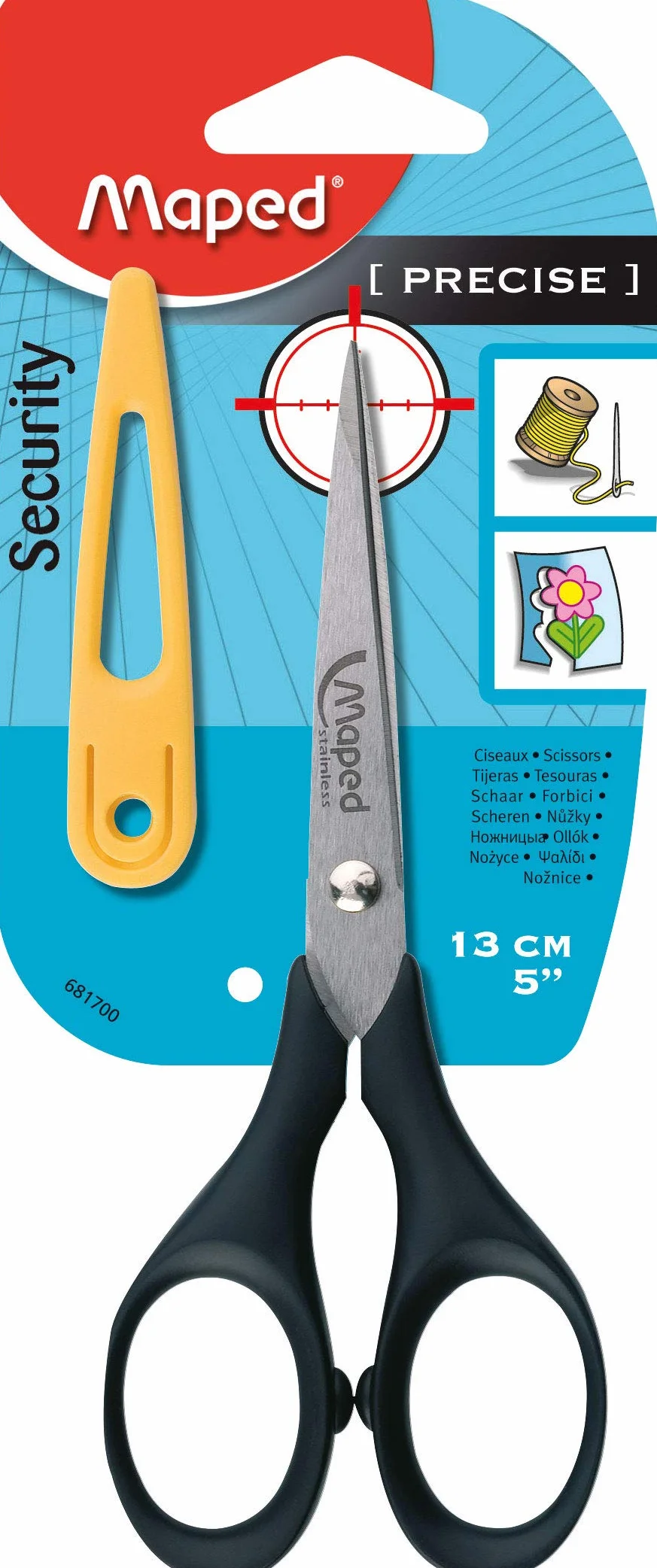 Maped Precise, 13 cm M681700 – nożyczki z osłoną ostrza – czarne