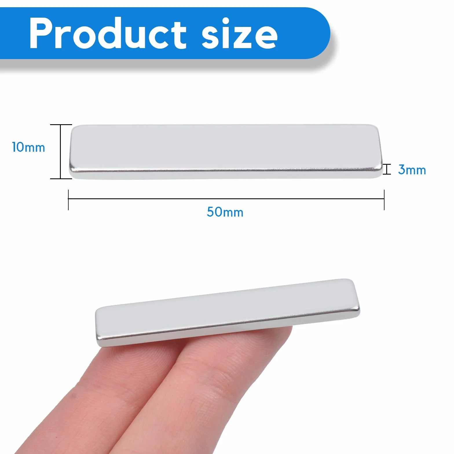 Magnesy neodymowe prostokątne 50x10x3 mm samoprzylepne 8 sztuk
