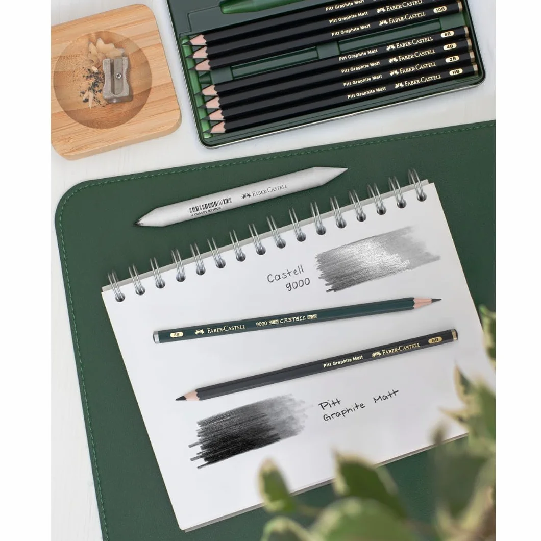 FABER-CASTELL 115220 – zestaw ołówków Pitt Graphite Matt, 11 sztuk, w zestawie z gumką do papieru, gumką do mazania i temperówką