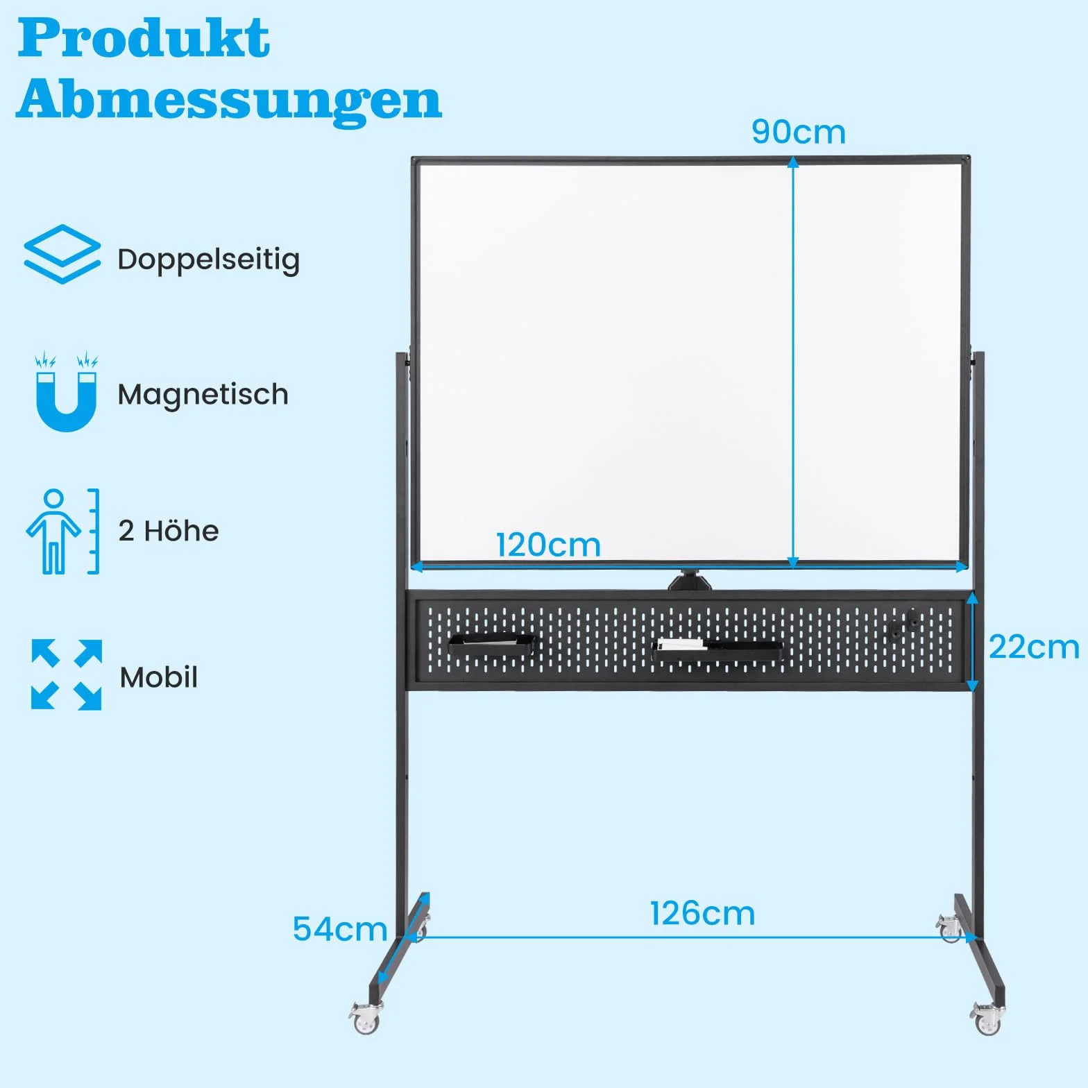 GOPLUS Dwustronna tablica suchościeralna ze stojakiem 120 x 90 cm, magnetyczna, regulacja wysokości, czarna
