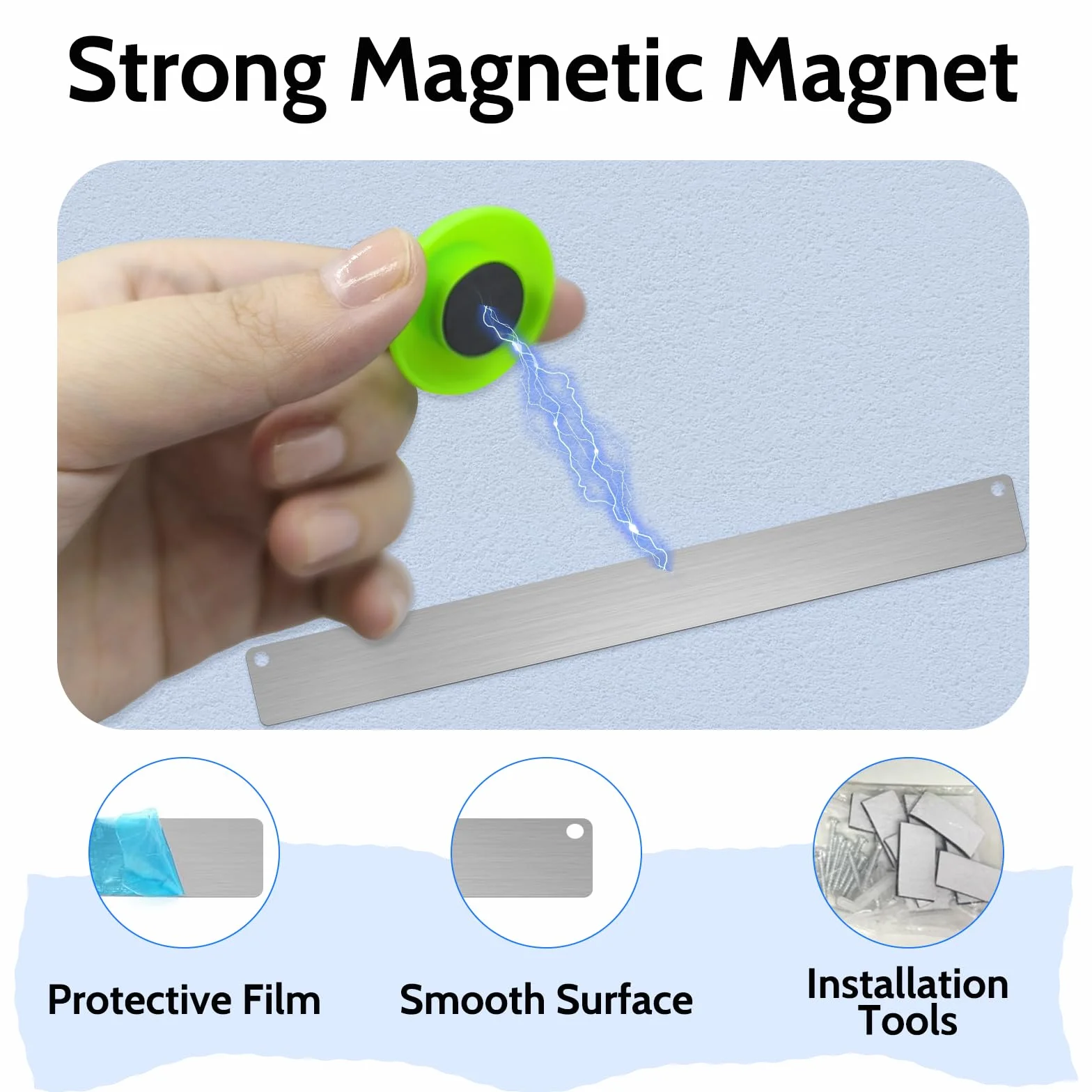 Tablica magnetyczna do notatek, 6 sztuk, srebrna, samoprzylepna listwa magnetyczna, mała, z 16 silnymi magnesami, 30 x 2,6 cm, do biura, na lodówkę, kuchnię, na ścianę ze zdjęciami