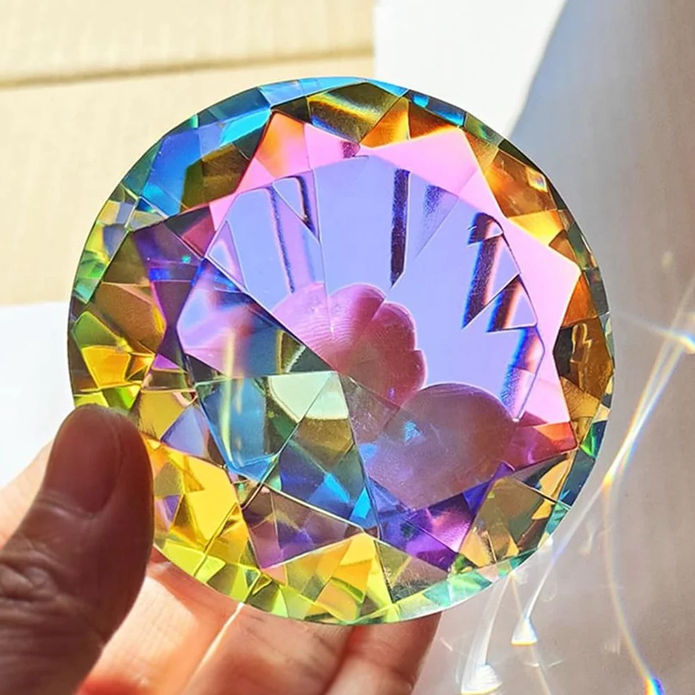 Diamentowy przycisk do papieru 60 mm szkło dekoracyjny tęczowy