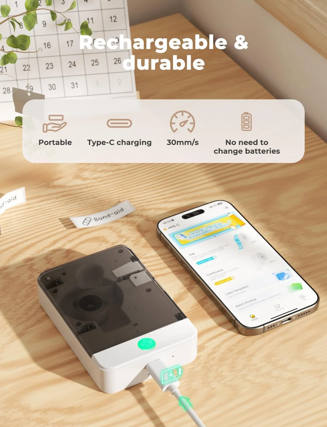 YOHOOLYO HP6-C Termiczna Drukarka Etykiet Bluetooth 203DPI - Przenośna Mini Aplikacja Mobilna, Kompatybilna z iOS/Android, Do Domu i Biura, Z 1 Rolką Samoprzylepnych