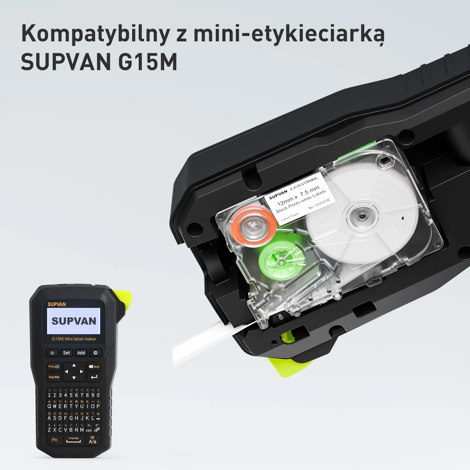 SUPVAN KATASYMBOL G15M Taśma Etykietowa do Oznaczeń Kabli, Transfer Termiczny, Wielofunkcyjna, Do Domu, Szkoły, Biura, 14mm x 12mm + 28mm, 180 Etykiet/Rolka, Czarna Na Biały