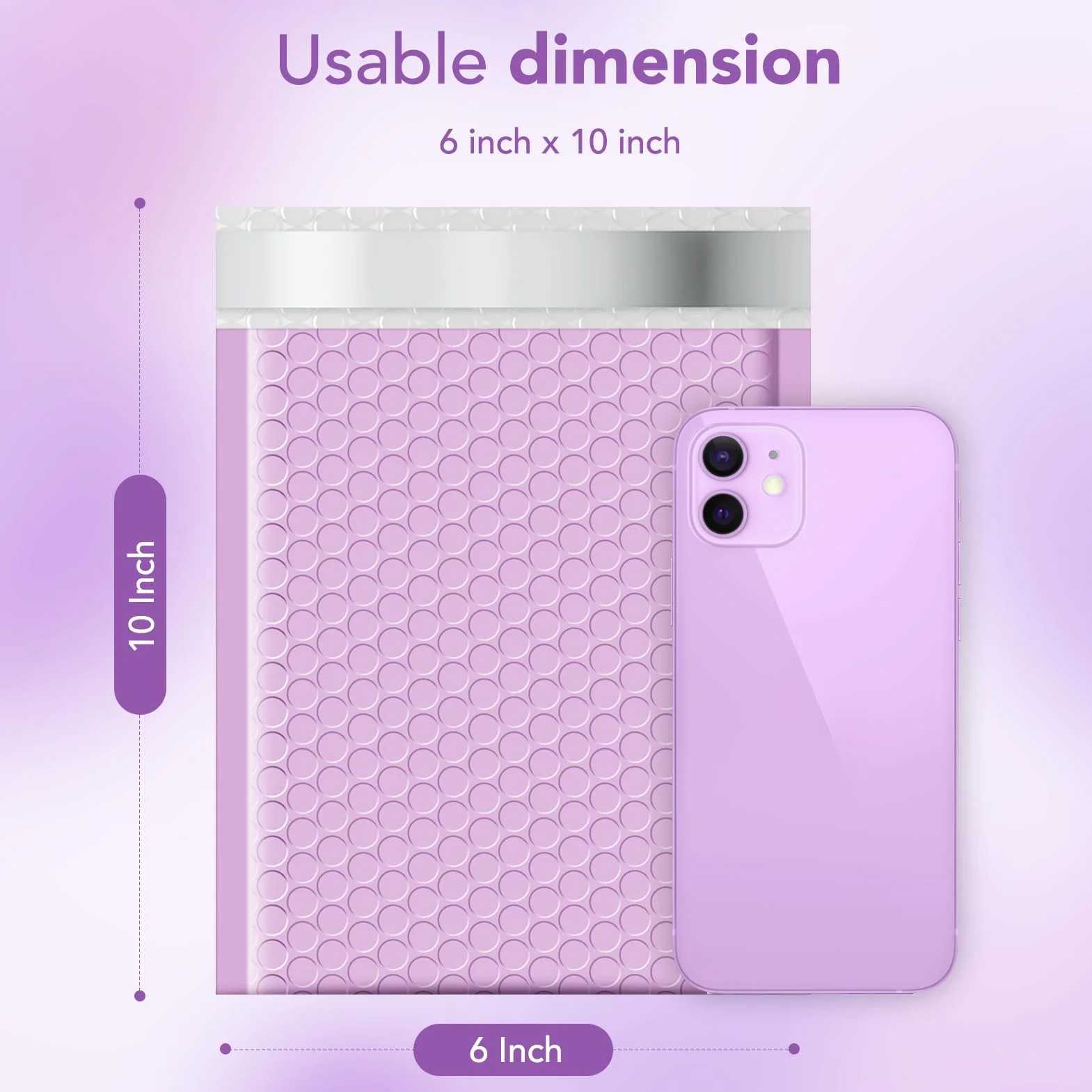 Lavender Padded Bubble Mailers, 15,3 x 23 cm, opakowanie 25 szt