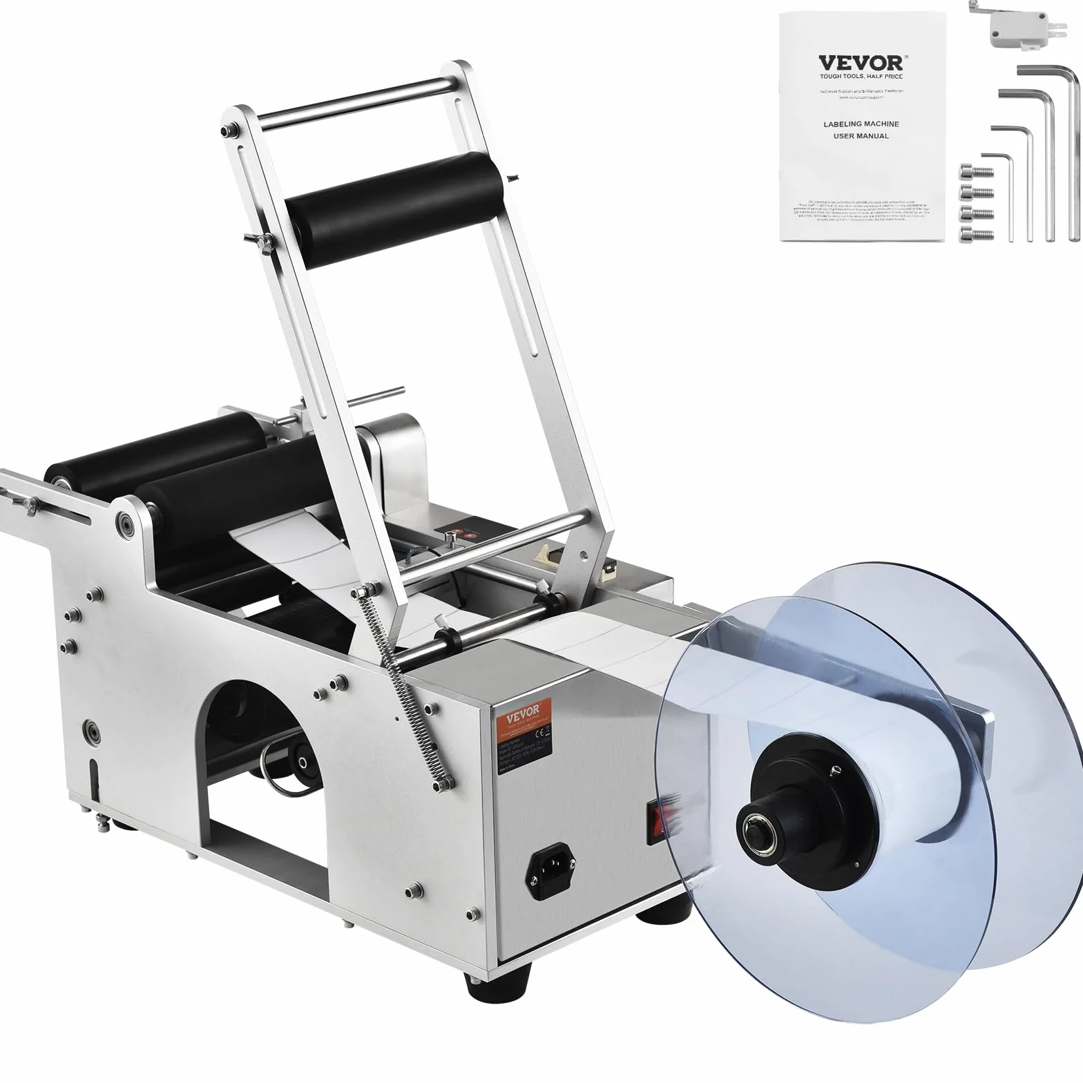 VEVOR Półautomatyczna okrągła etykieciarka 20-50 szt./min, elektryczny aplikator etykiet do butelek